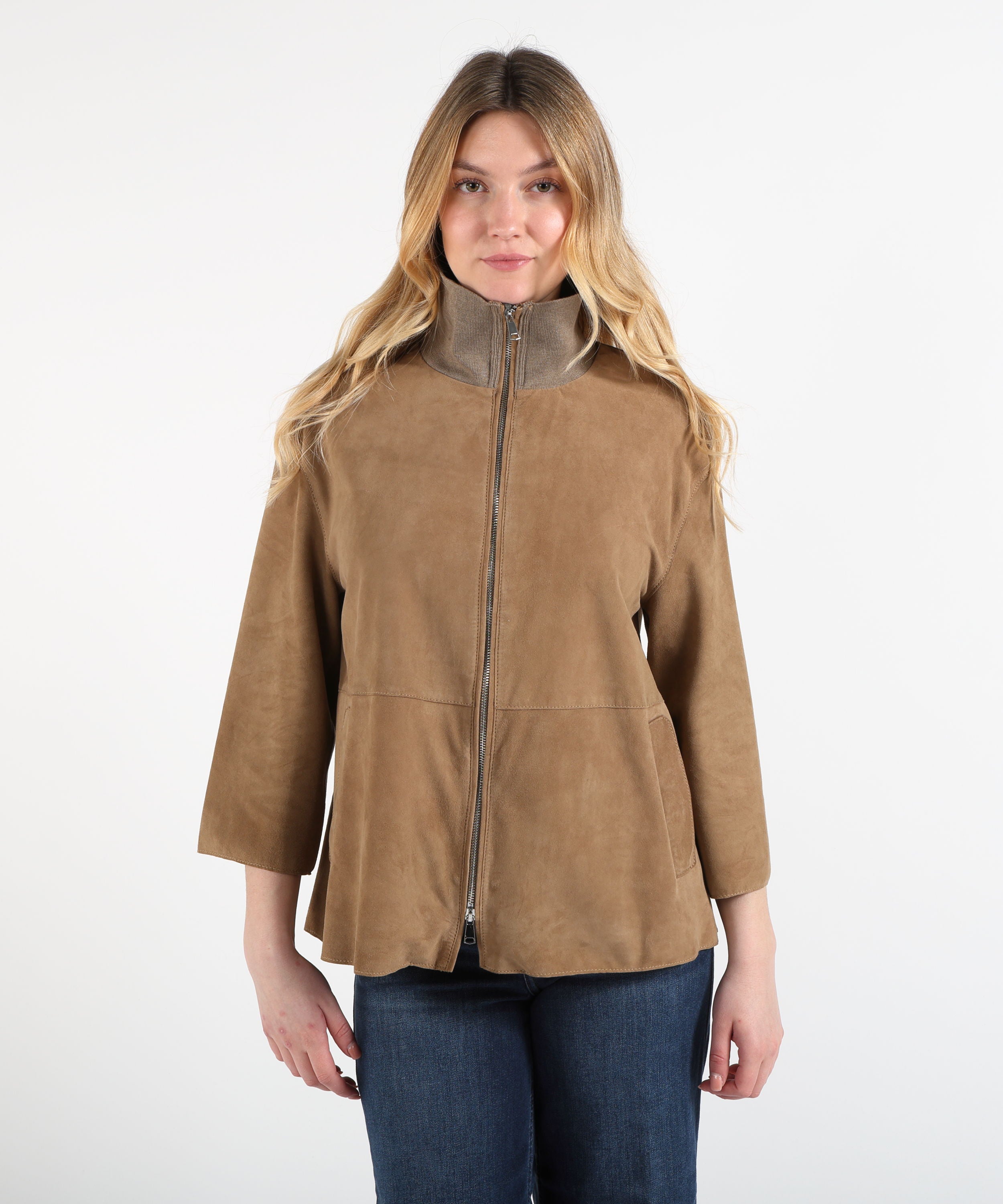 Giacche THE JACKIE LEATHERS Giacca in Pelle Scamosciata con Colletto in Tessuto Vaniglia | THE JACKIE LEATHERS