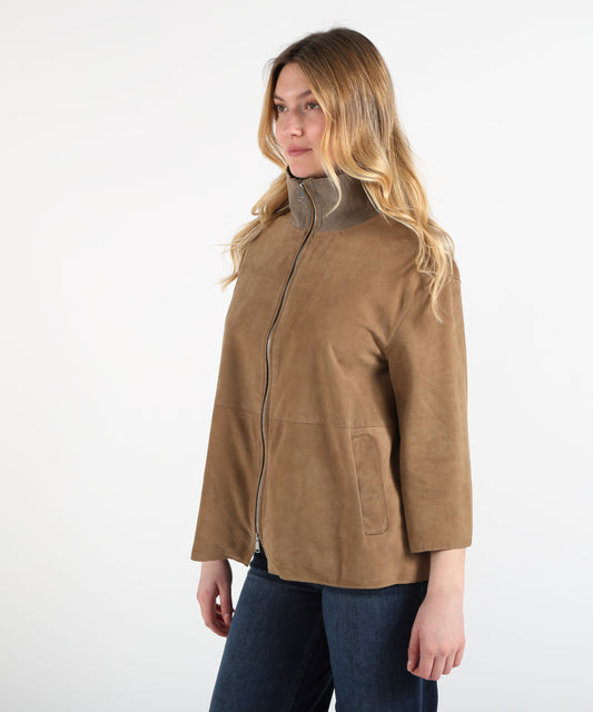 Giacche THE JACKIE LEATHERS Giacca in Pelle Scamosciata con Colletto in Tessuto Vaniglia | THE JACKIE LEATHERS