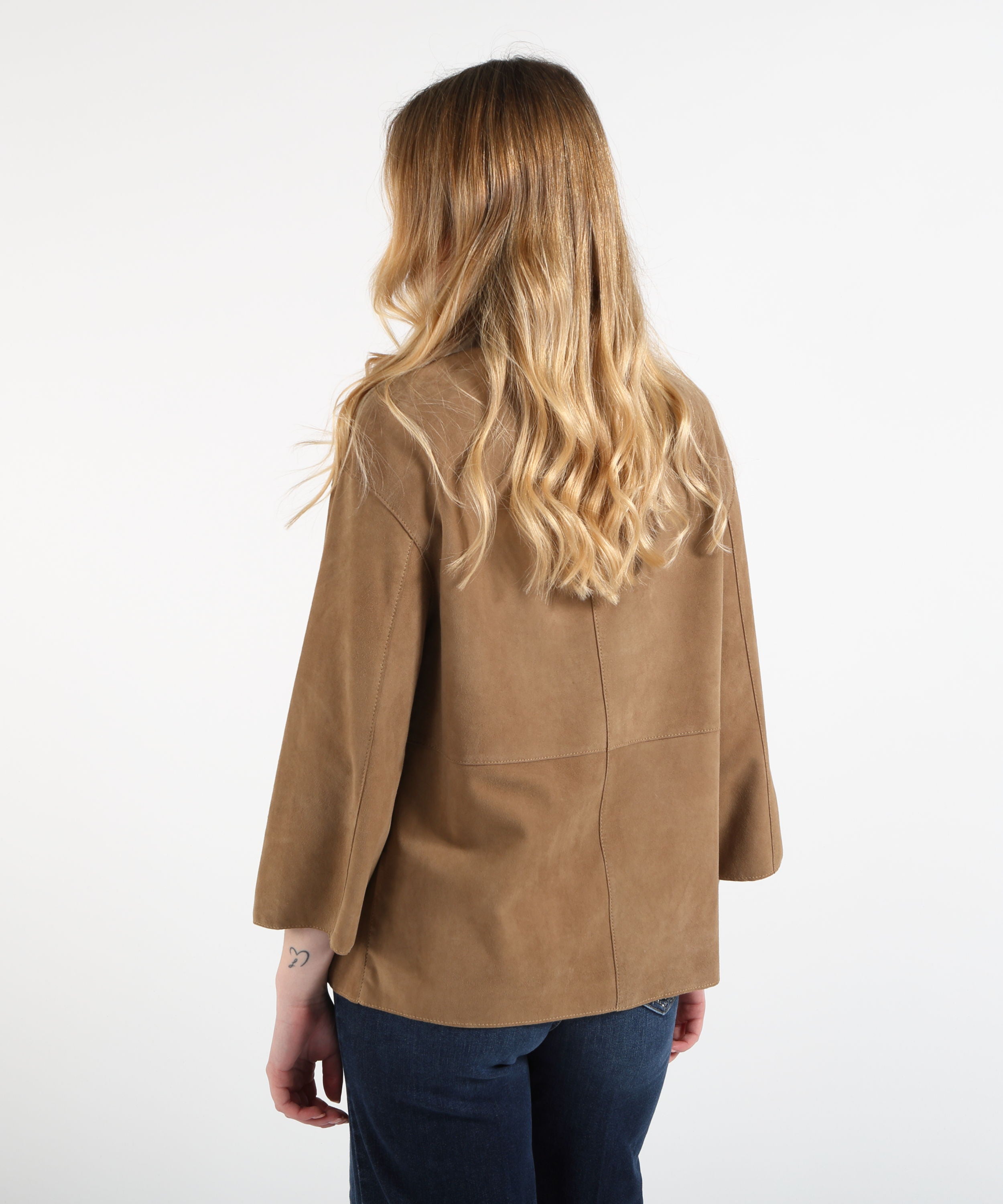 Giacche THE JACKIE LEATHERS Giacca in Pelle Scamosciata con Colletto in Tessuto Vaniglia | THE JACKIE LEATHERS