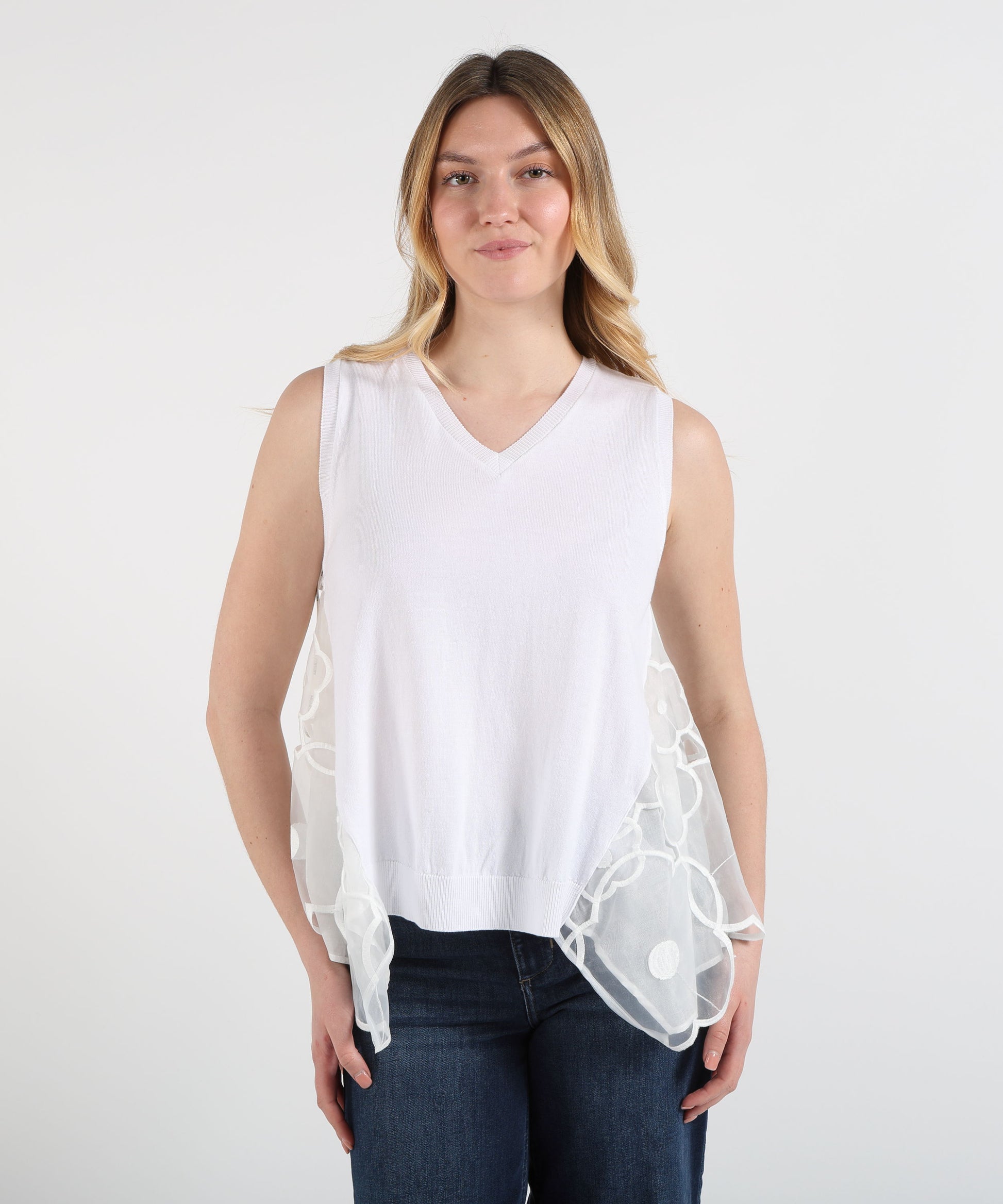Blouses MEIMEI A-Line V-Neck Tank Top Bianco | MEIMEI