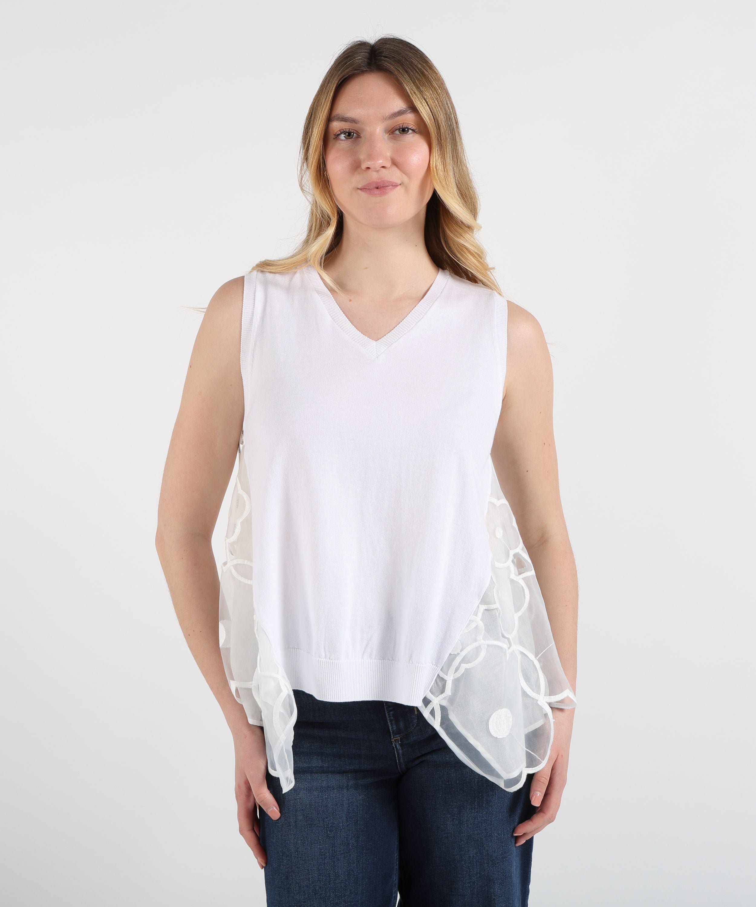Blouses MEIMEI A-Line V-Neck Tank Top Bianco | MEIMEI