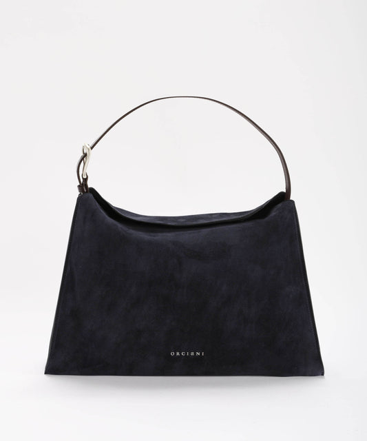 Bags ORCIANI Trinity Peach Large Shoulder Bag in Suede and Leather Blu | ORCIANI