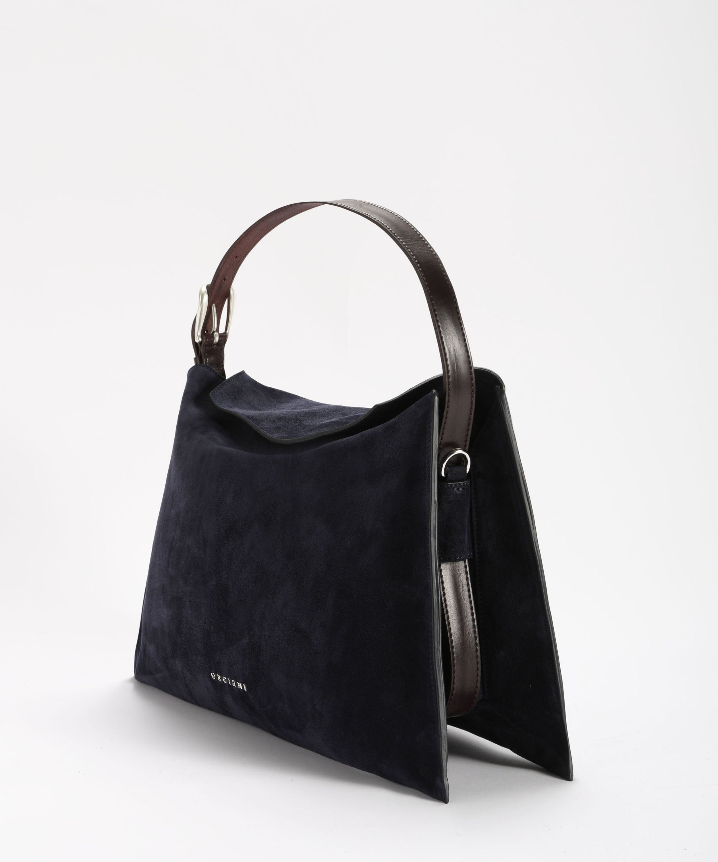 Bags ORCIANI Trinity Peach Large Shoulder Bag in Suede and Leather Blu | ORCIANI