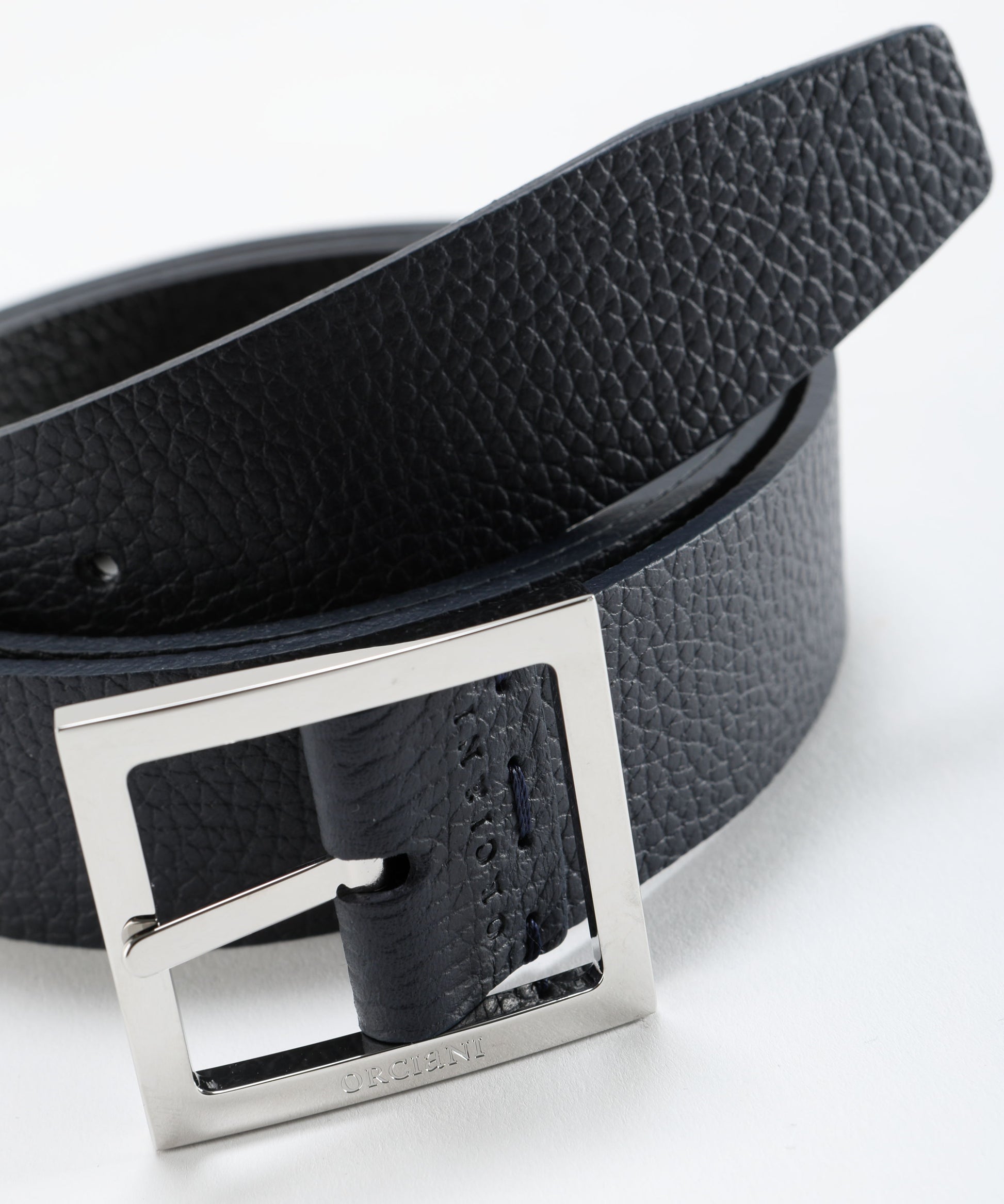 Belts ORCIANI Reversible Saffiano Double leather belt, 3.5 cm Navy/nero | ORCIANI