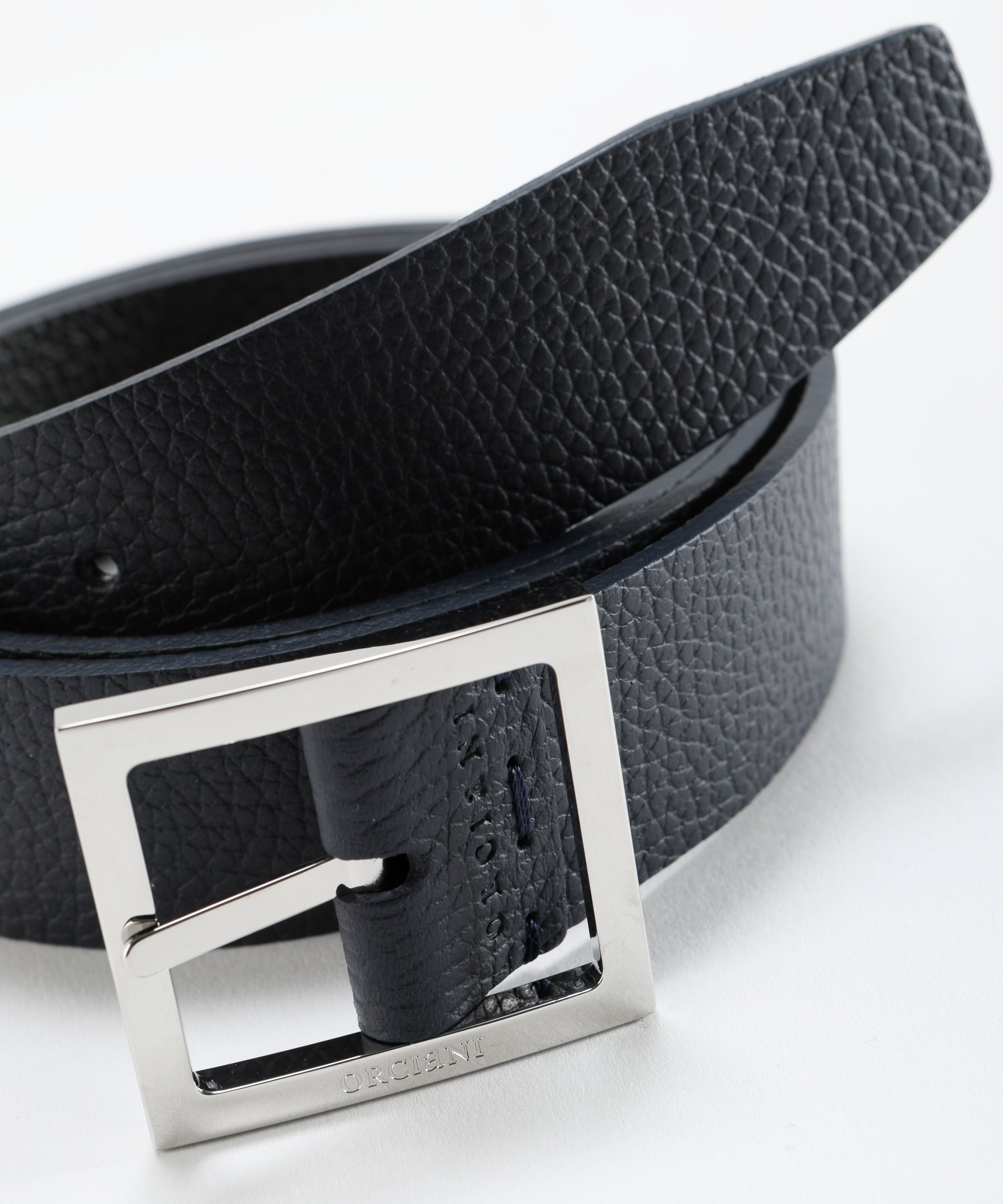 Belts ORCIANI Reversible Saffiano Double leather belt, 3.5 cm Navy/nero | ORCIANI