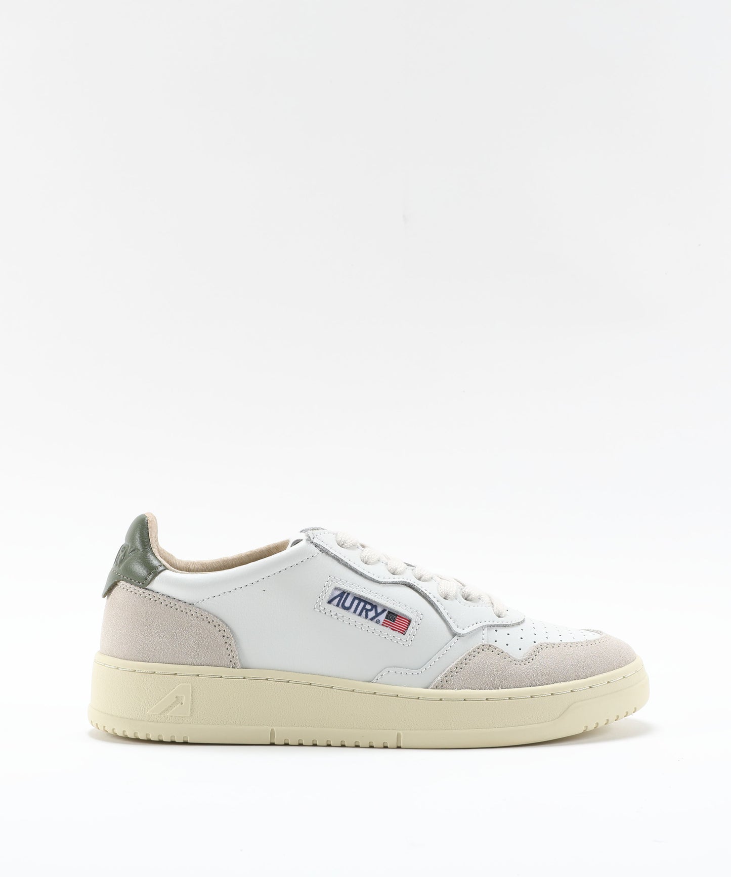 AUTRY SNEAKERS MEDALIST LOW IN SUEDE E PELLE BIANCA E BRONZE GREEN