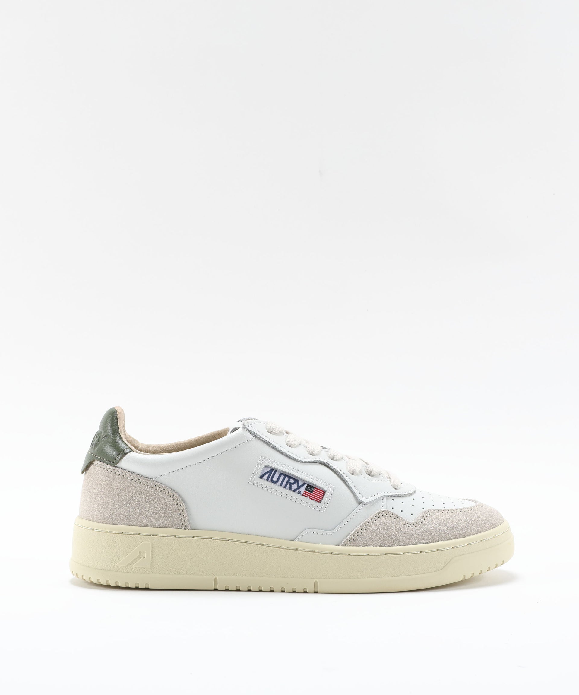 AUTRY SNEAKERS MEDALIST LOW IN SUEDE E PELLE BIANCA E BRONZE GREEN