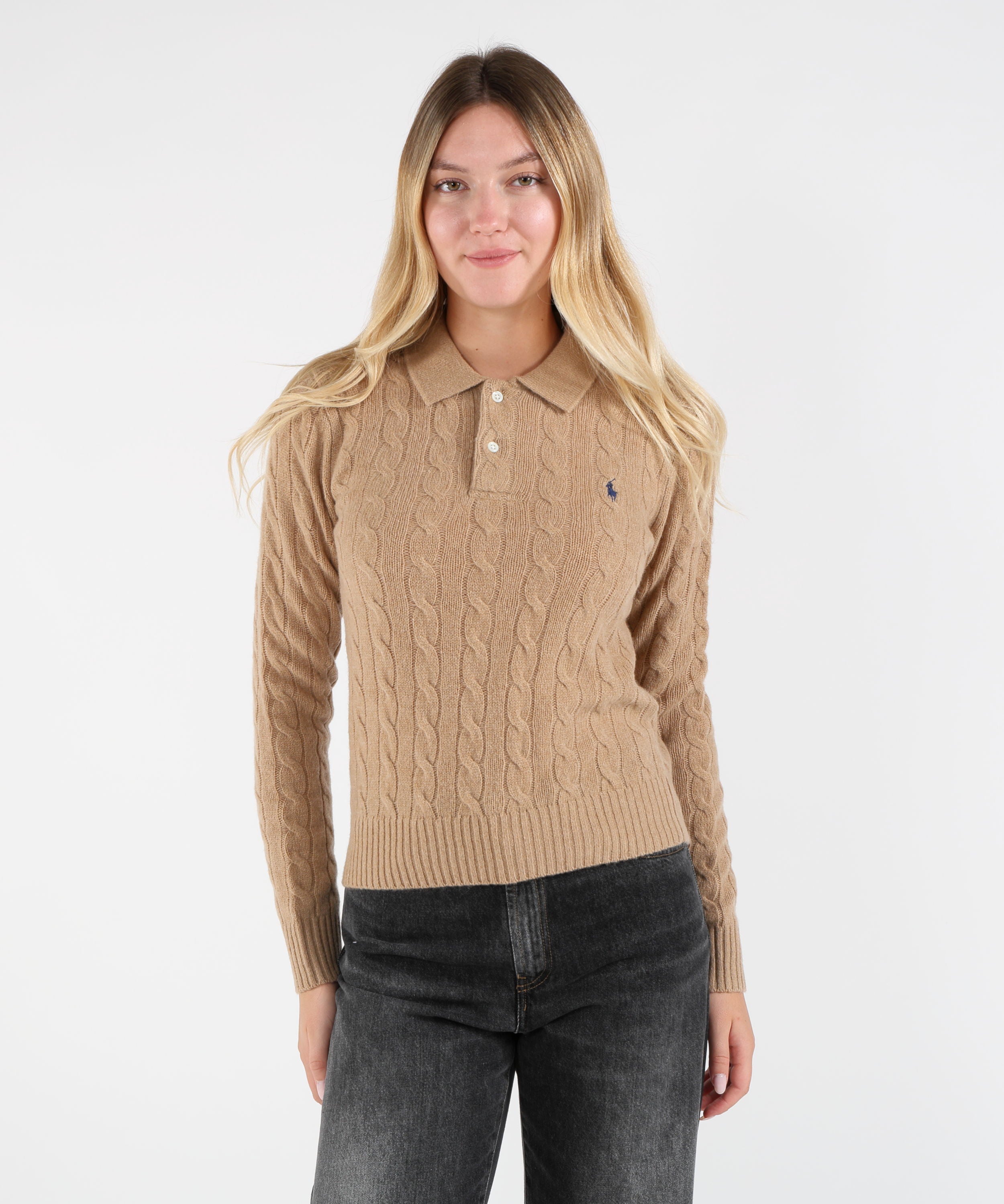 Pullover POLO RALPH LAUREN Maglione Stile Polo in Maglia Intrecciata Cammello | POLO RALPH LAUREN