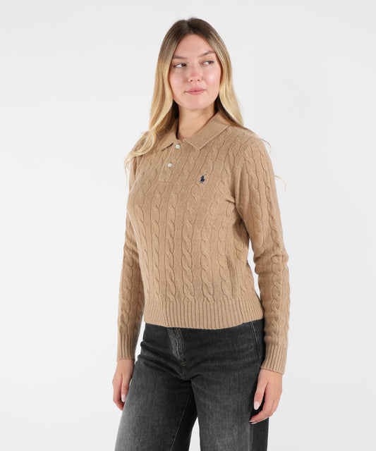 Pullover POLO RALPH LAUREN Maglione Stile Polo in Maglia Intrecciata Cammello | POLO RALPH LAUREN