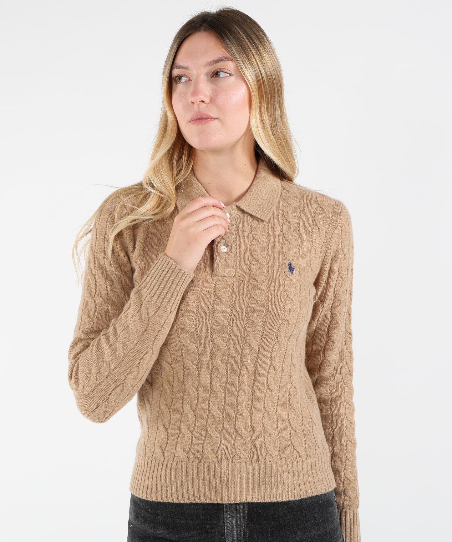 POLO RALPH LAUREN Maglione Stile Polo in Maglia Intrecciata