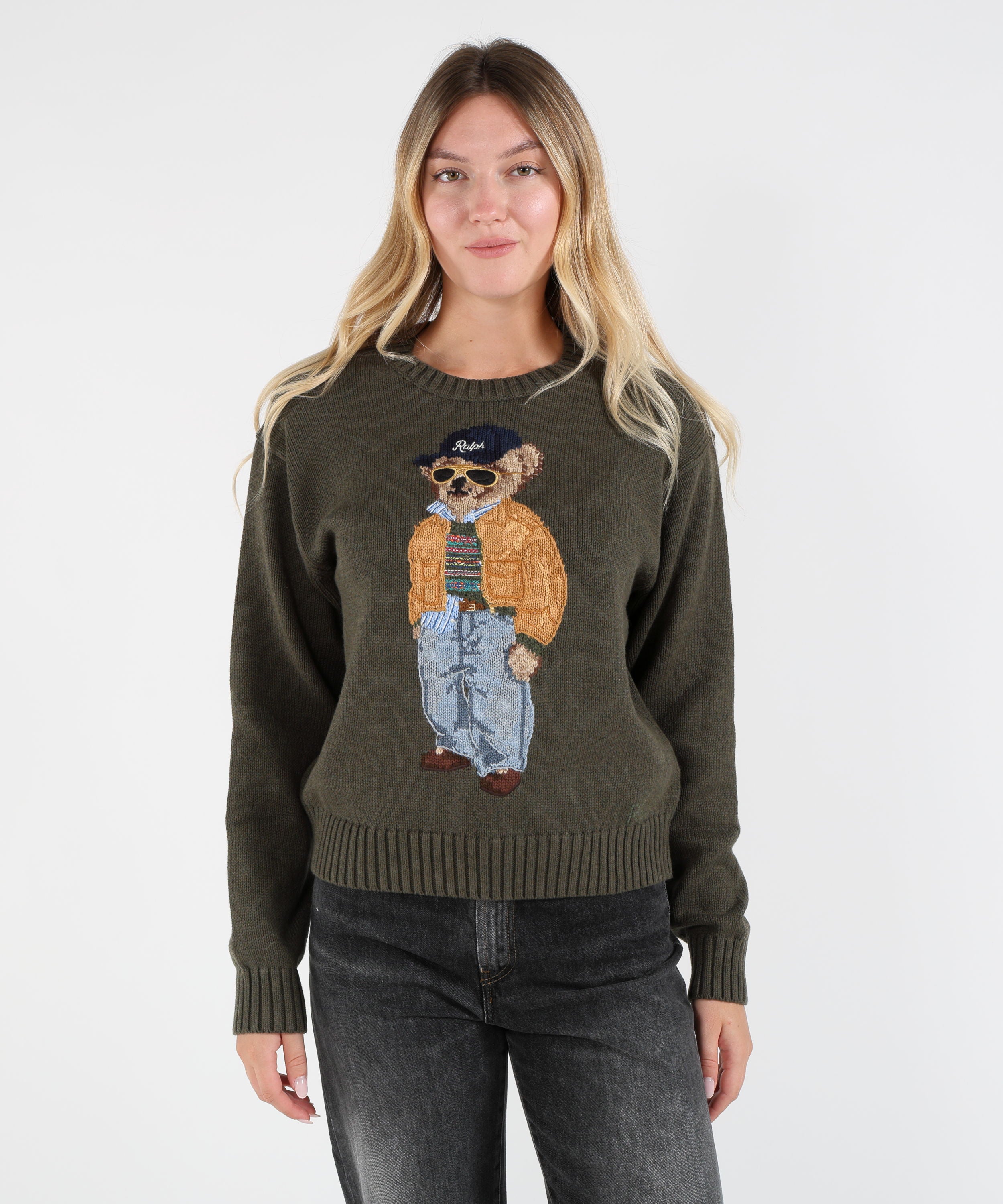 Pullover POLO RALPH LAUREN Maglione in Cotone con Intarsio Polo Bear Oliva | POLO RALPH LAUREN