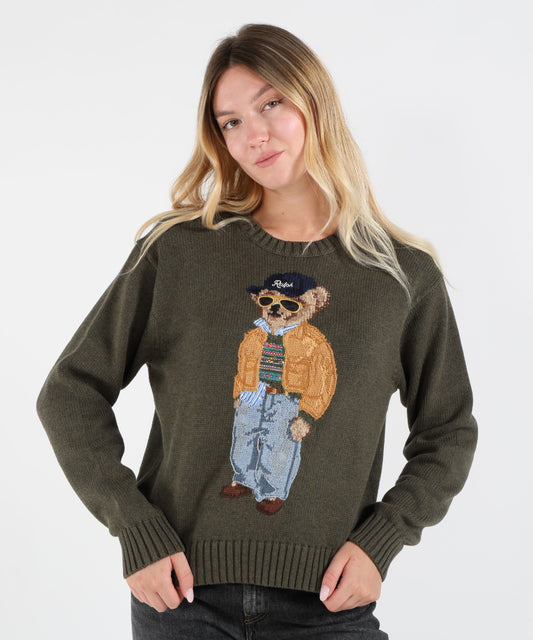 Pullover POLO RALPH LAUREN Maglione in Cotone con Intarsio Polo Bear Oliva | POLO RALPH LAUREN