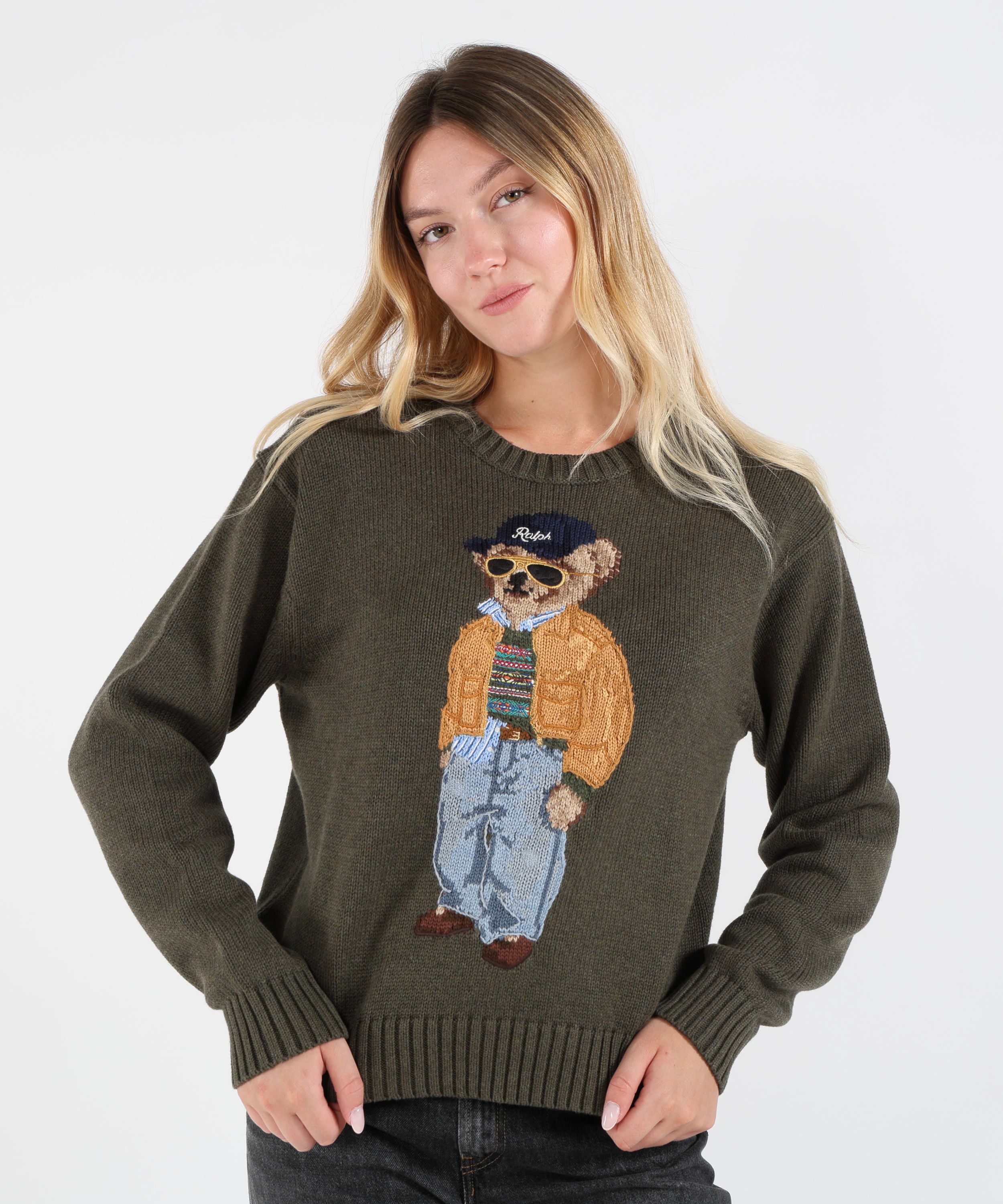 Pullover POLO RALPH LAUREN Maglione in Cotone con Intarsio Polo Bear Oliva | POLO RALPH LAUREN