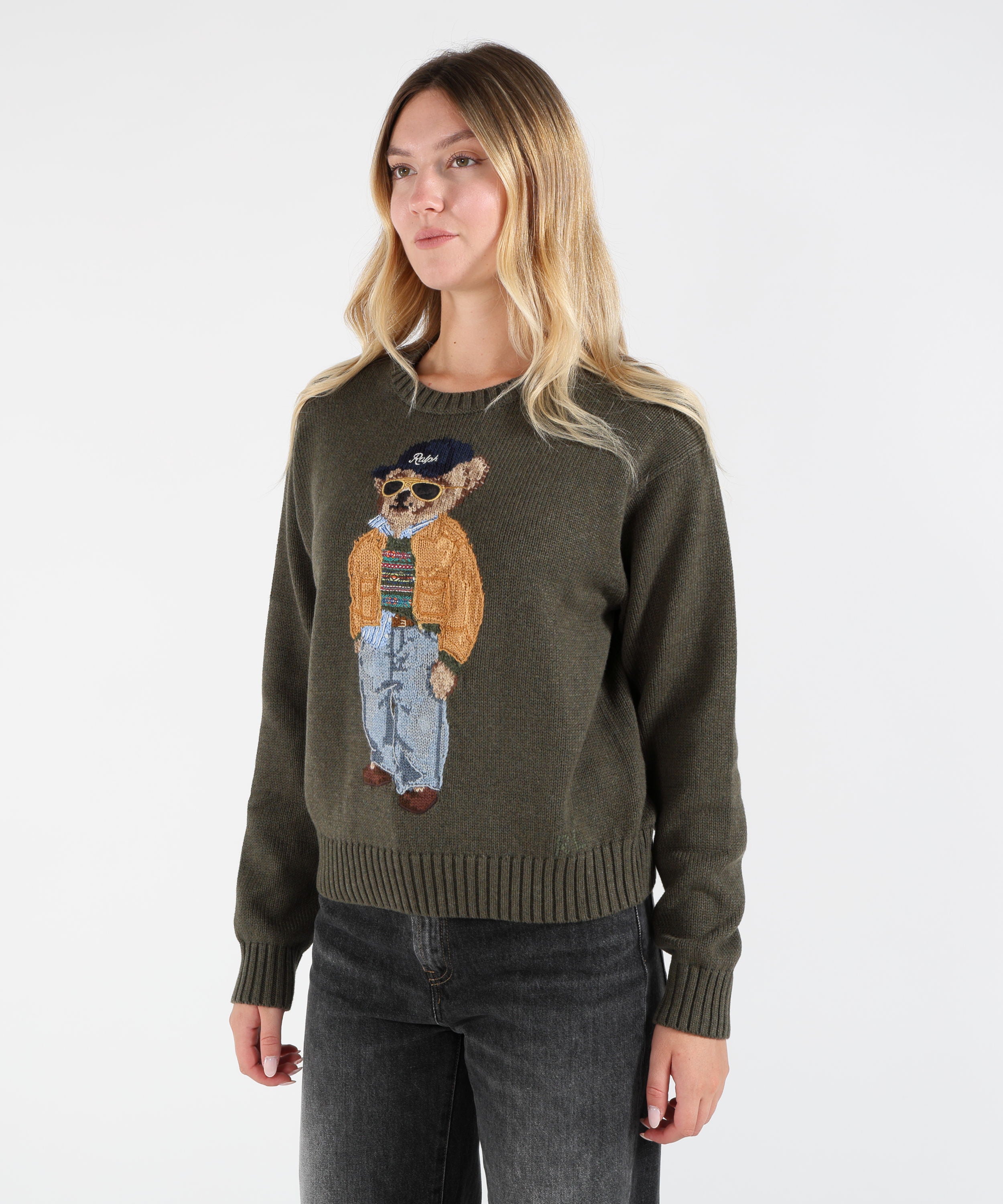 Pullover POLO RALPH LAUREN Maglione in Cotone con Intarsio Polo Bear Oliva | POLO RALPH LAUREN