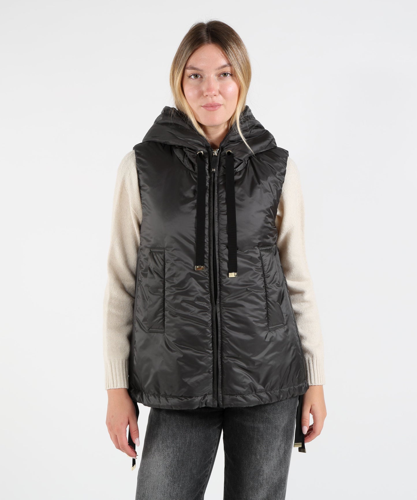 MAX MARA THE CUBE Gilet Corto con Cappuccio in Tela Antigoccia
