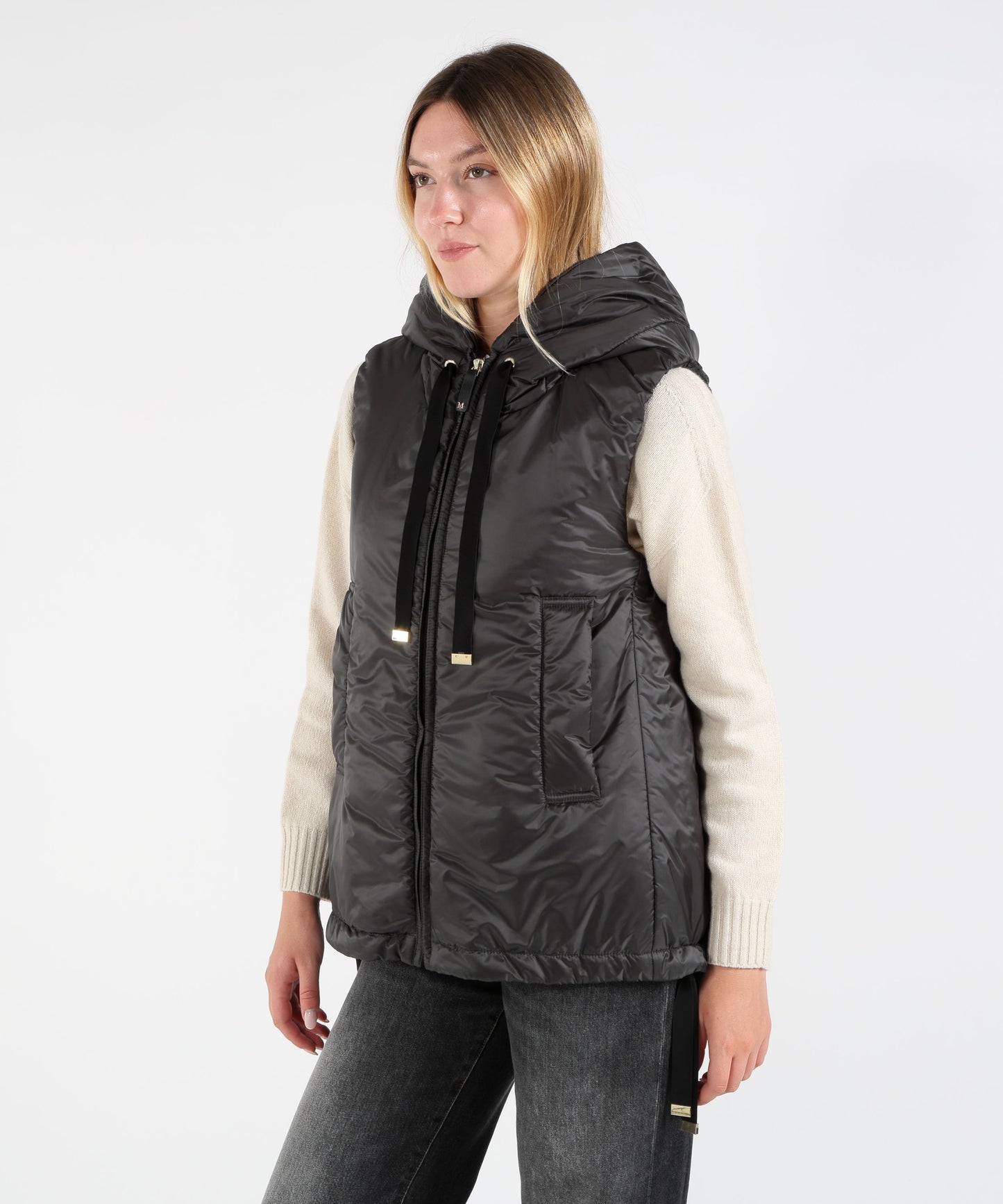 MAX MARA THE CUBE Gilet Corto con Cappuccio in Tela Antigoccia