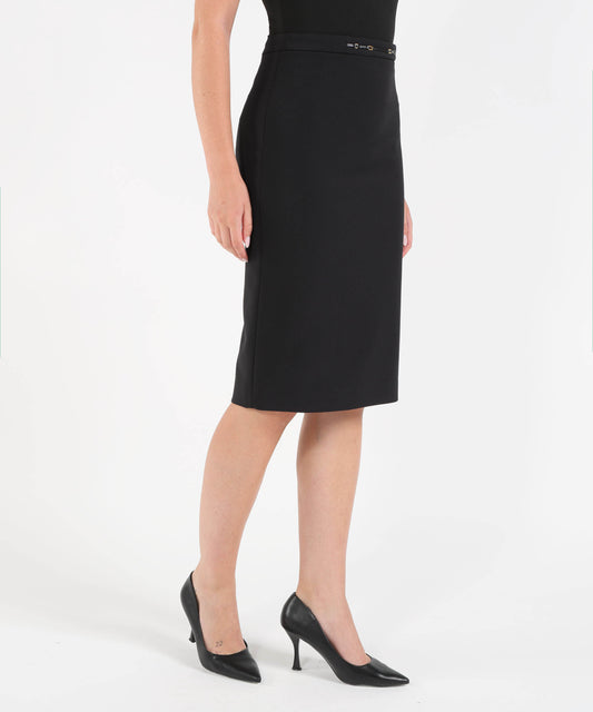 Gonne ELISABETTA FRANCHI Gonna in doppio crêpe stretch con dettaglio gioiello Nero | ELISABETTA FRANCHI
