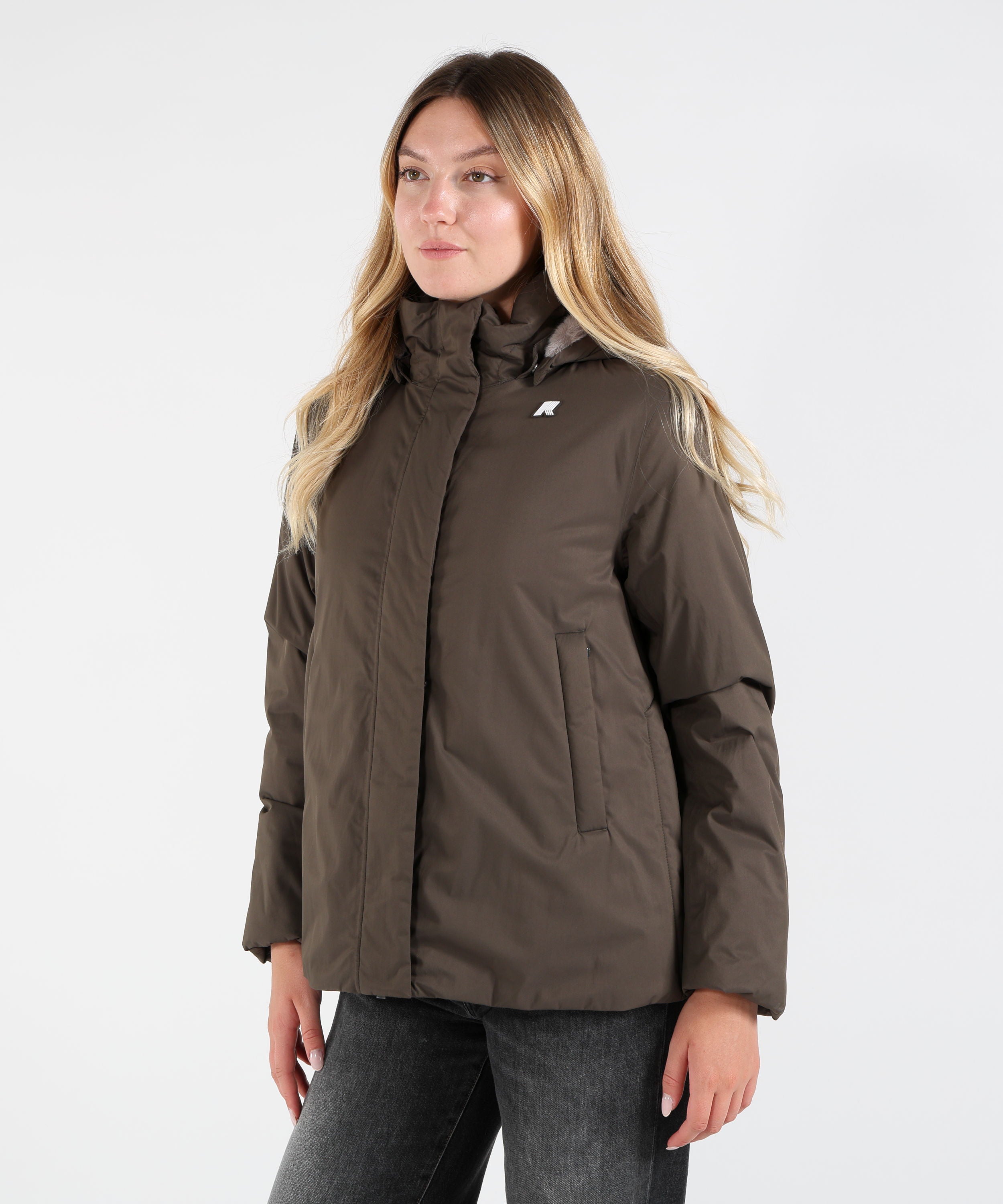 Giacche K-WAY Giacca Marlette con Cappuccio Oliva/grigio | K-WAY