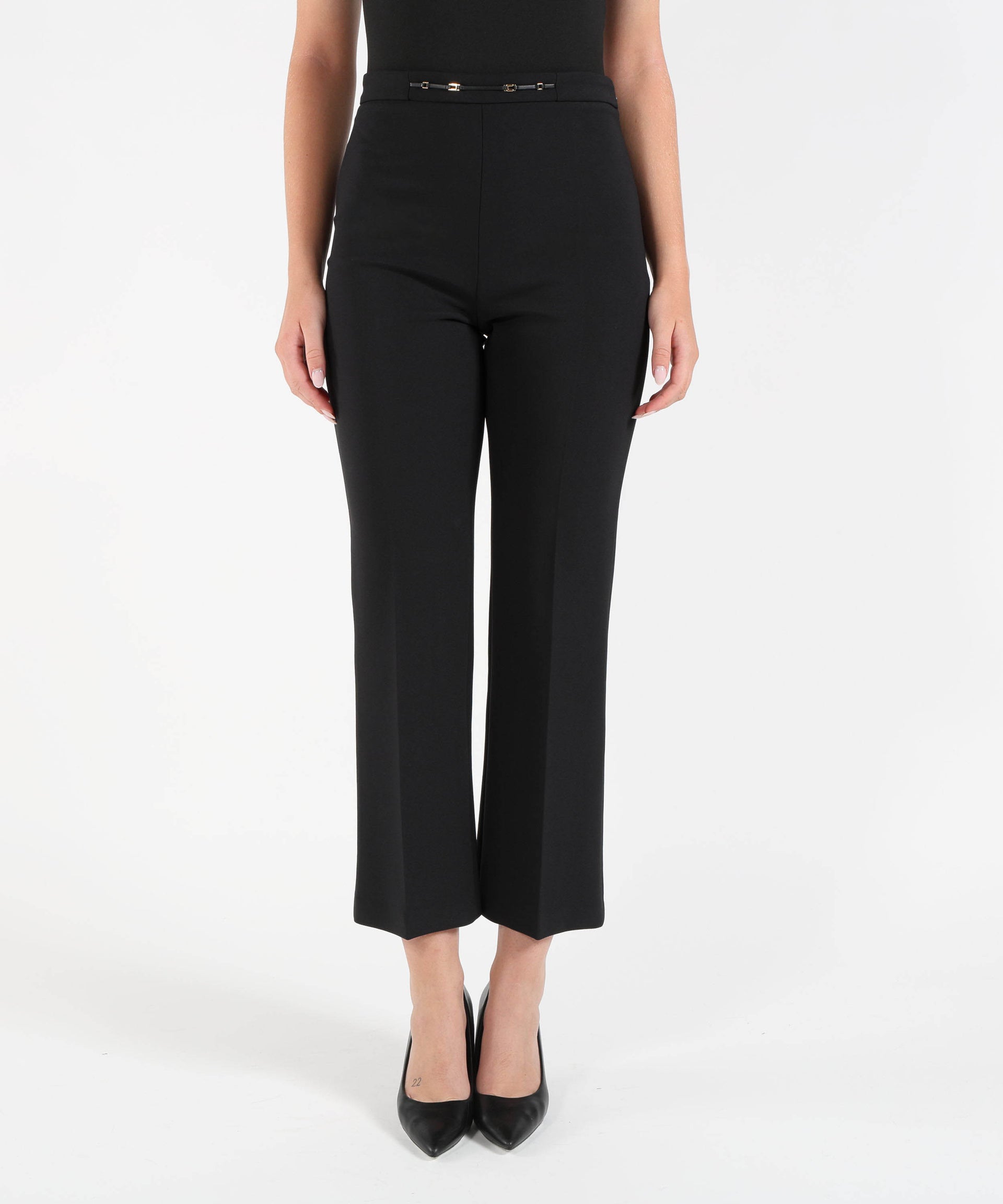 ELISABETTA FRANCHI Pantaloni in doppio crêpe stretch con dettaglio gioiello