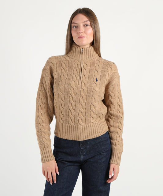 Pullover POLO RALPH LAUREN Pullover a treccia mezzo zip Cammello | POLO RALPH LAUREN