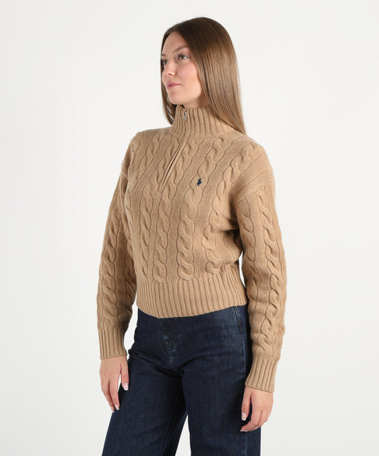 Pullover POLO RALPH LAUREN Pullover a treccia mezzo zip Cammello | POLO RALPH LAUREN