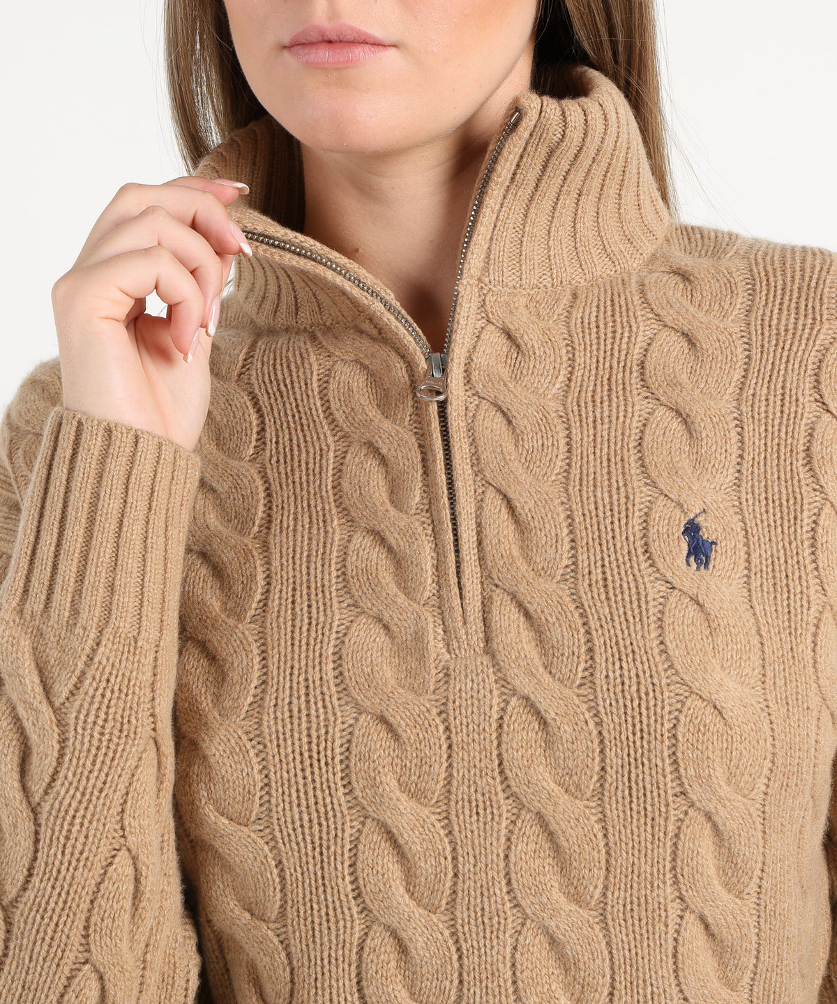 POLO RALPH LAUREN Pullover a treccia mezzo zip