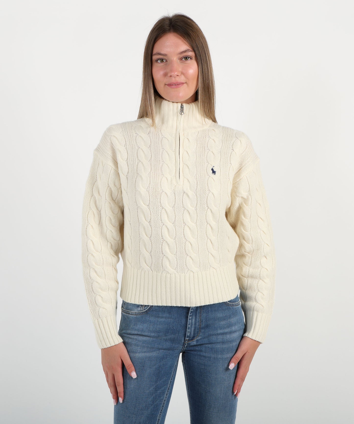 POLO RALPH LAUREN Pullover a treccia mezzo zip