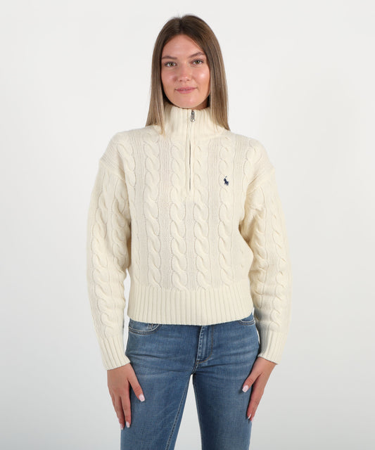 POLO RALPH LAUREN Pullover a treccia mezzo zip