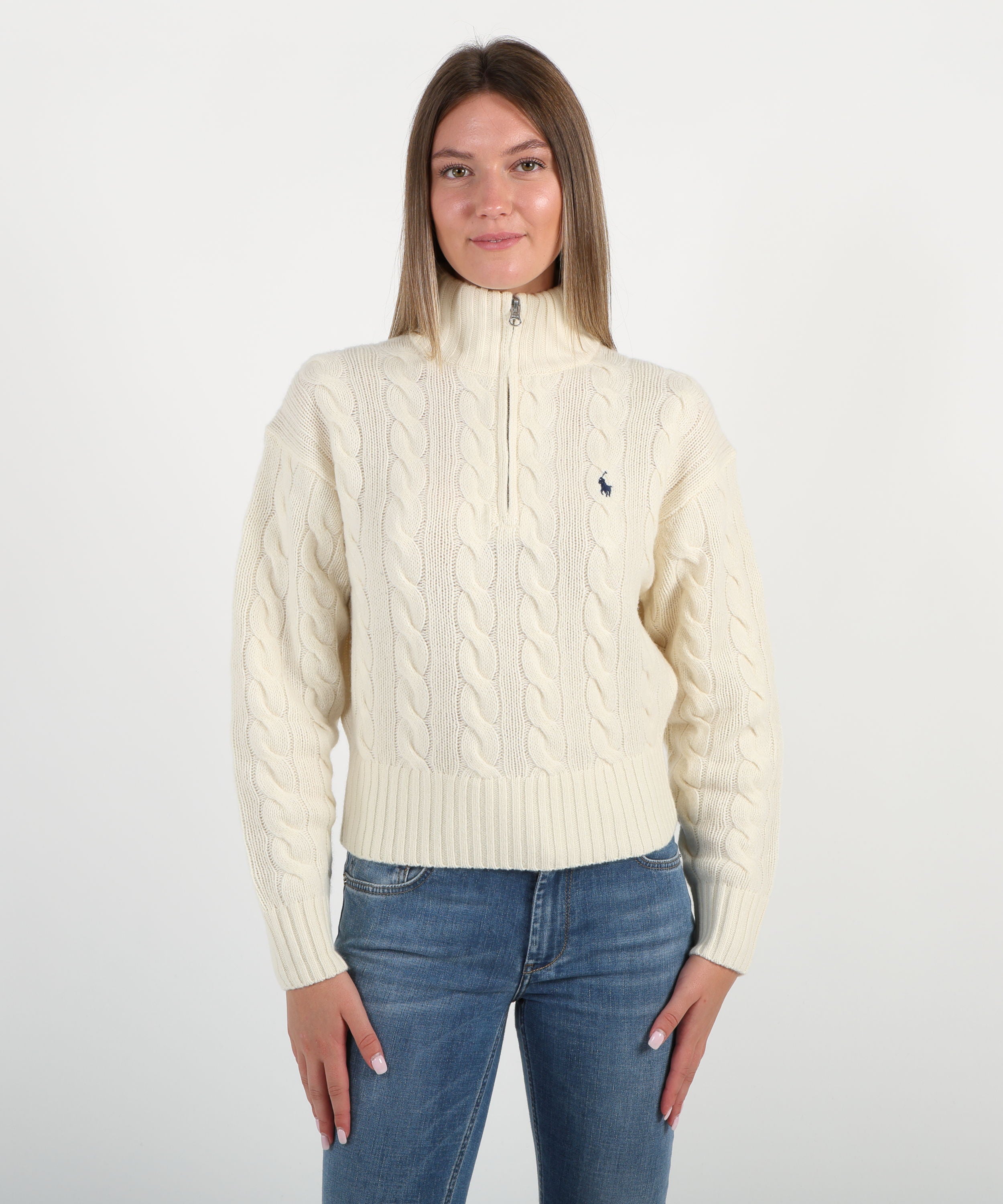 Pullover POLO RALPH LAUREN Pullover a treccia mezzo zip Crema | POLO RALPH LAUREN