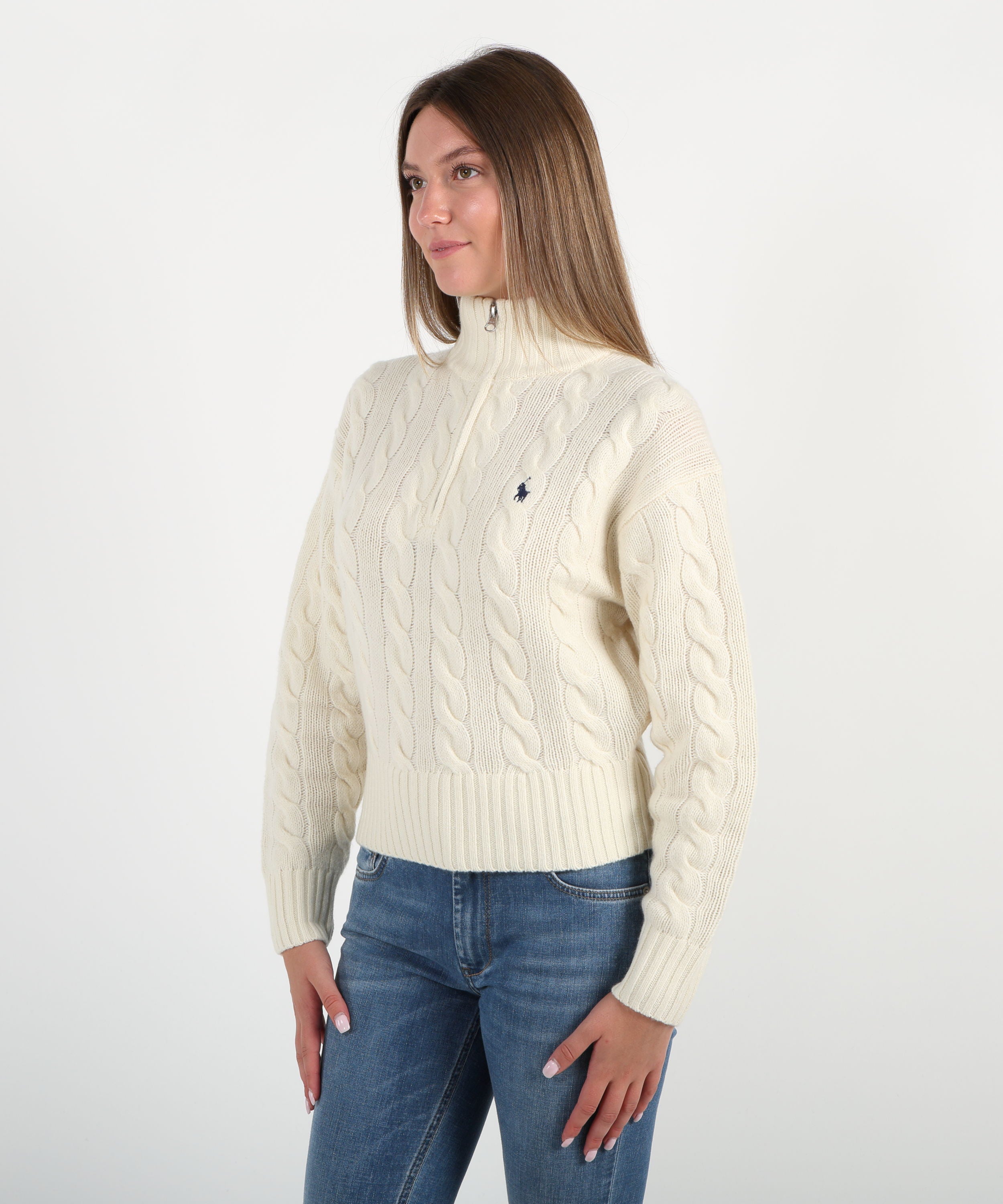Pullover POLO RALPH LAUREN Pullover a treccia mezzo zip Crema | POLO RALPH LAUREN