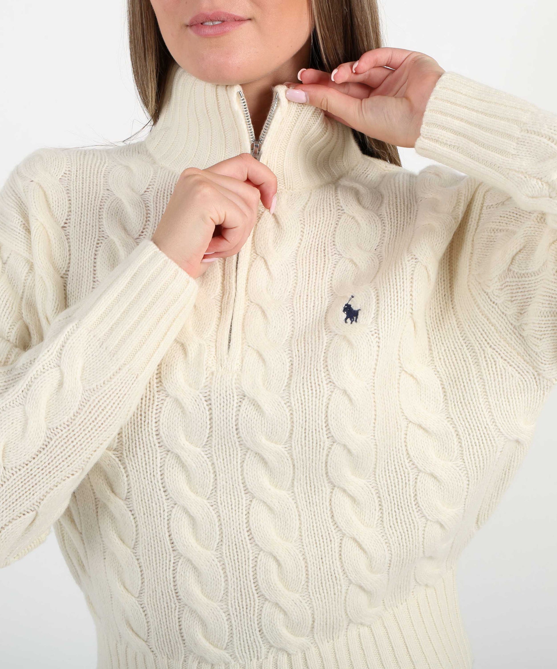 Pullover POLO RALPH LAUREN Pullover a treccia mezzo zip Crema | POLO RALPH LAUREN
