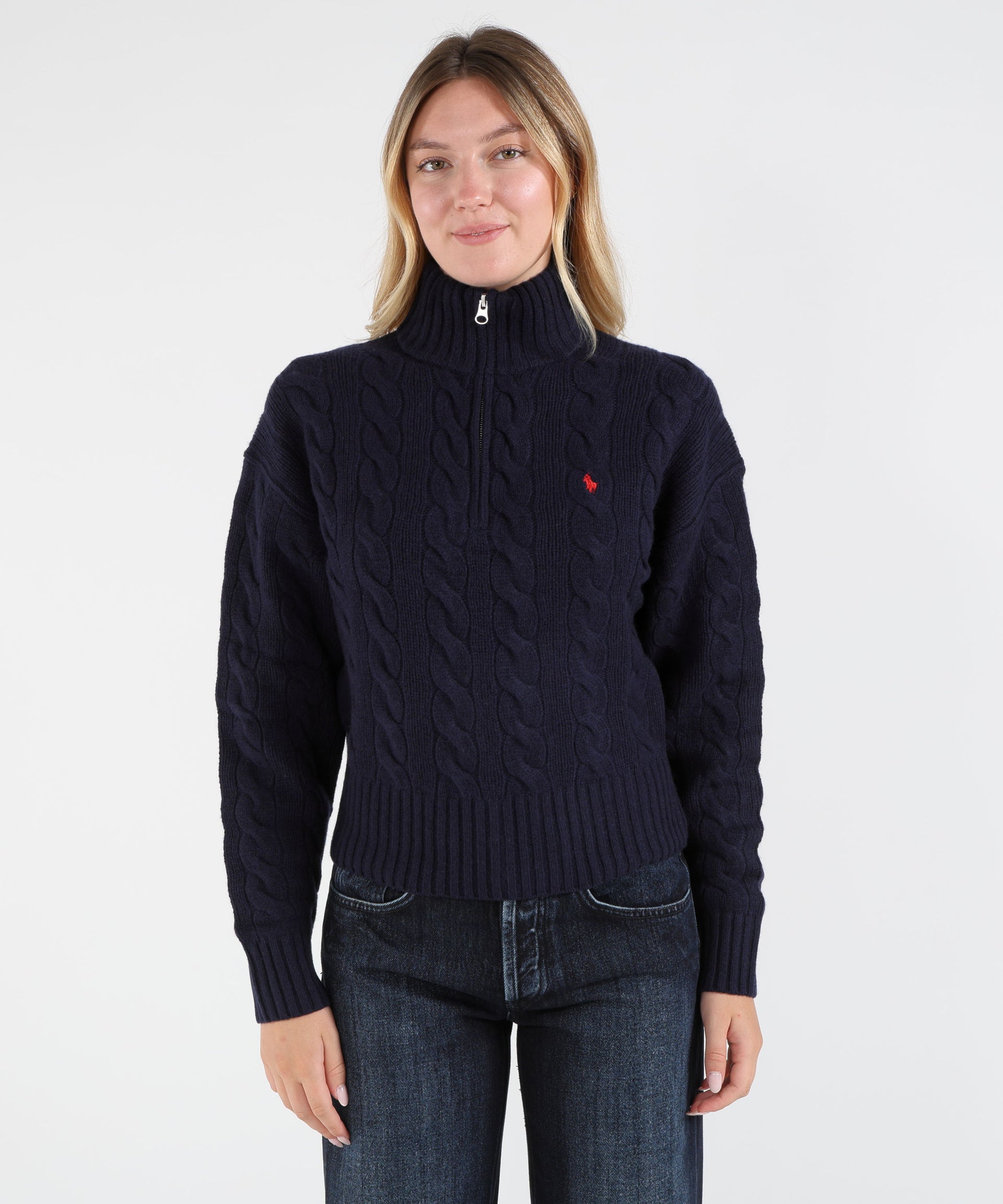POLO RALPH LAUREN Pullover a treccia mezzo zip