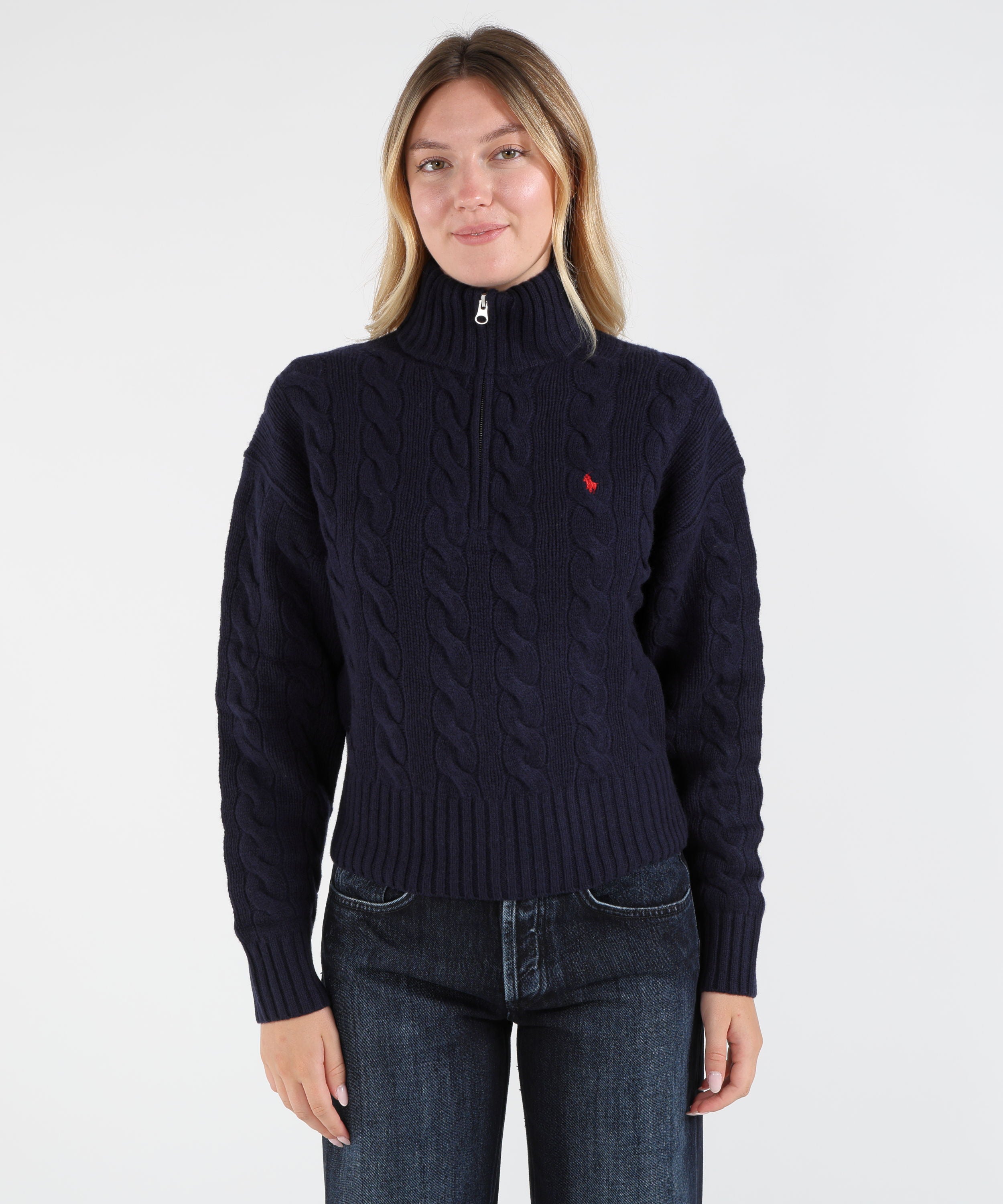 Pullover POLO RALPH LAUREN Pullover a treccia mezzo zip Navy | POLO RALPH LAUREN