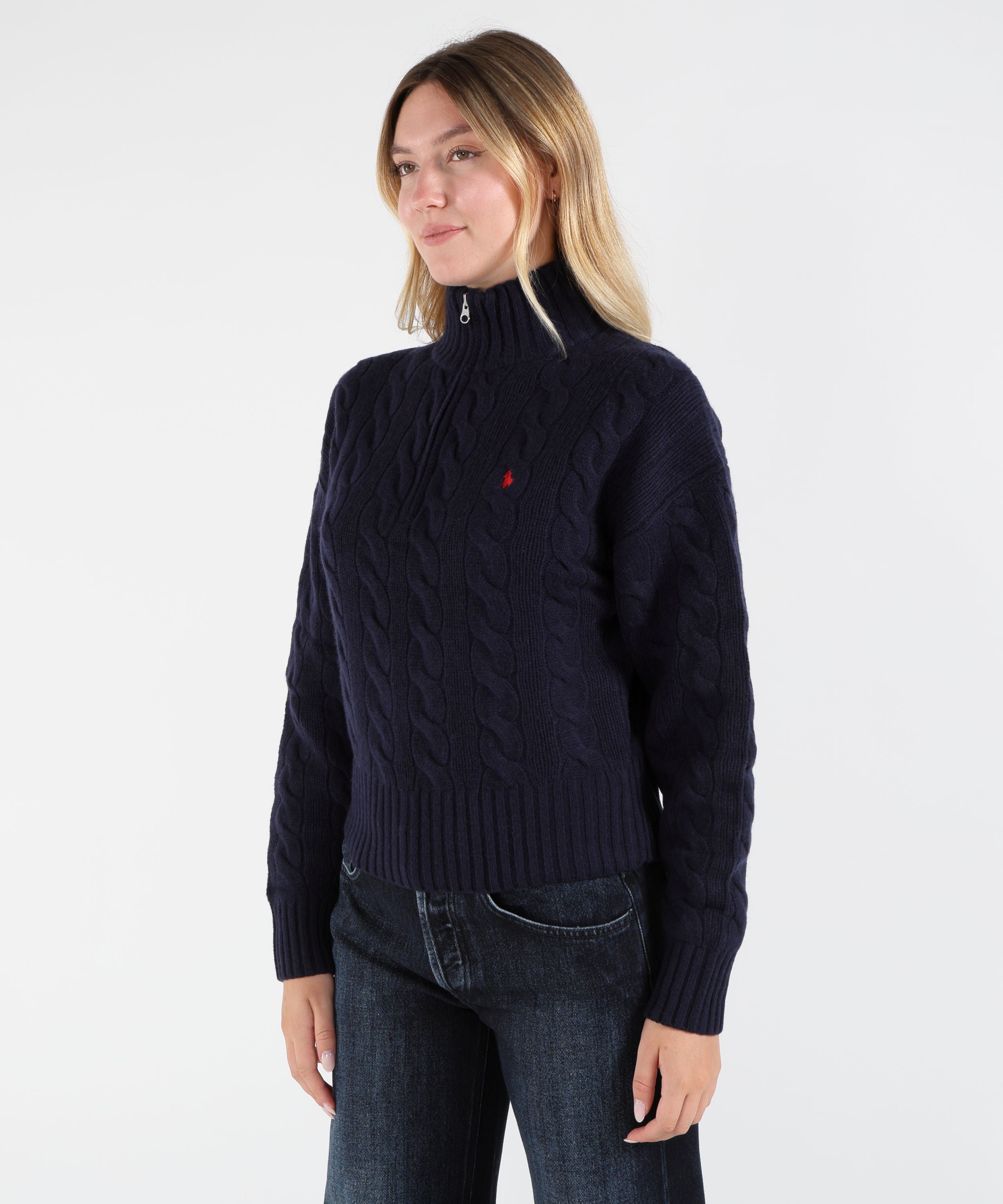 Pullover POLO RALPH LAUREN Pullover a treccia mezzo zip Navy | POLO RALPH LAUREN