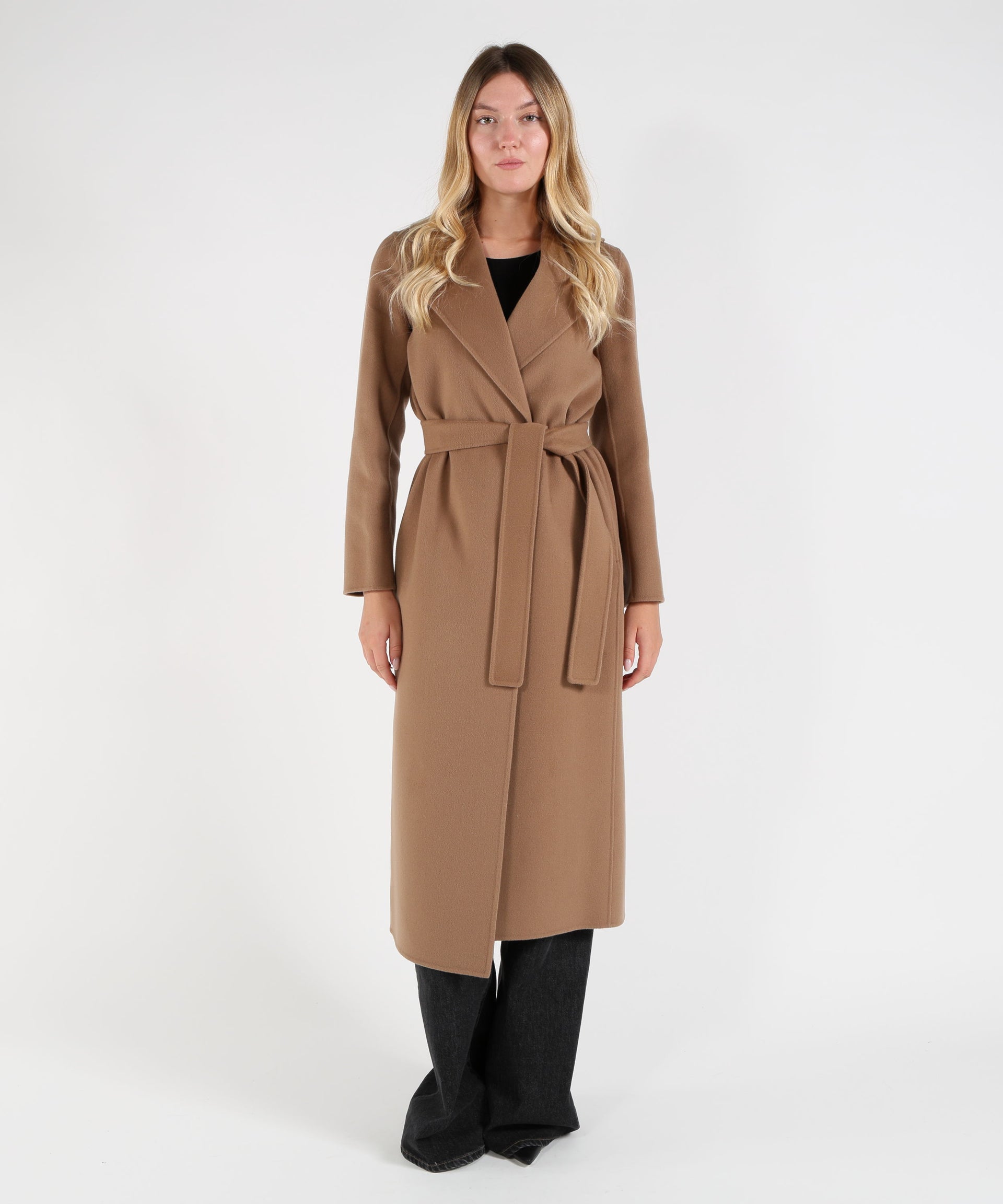 'S MAX MARA Cappotto Lungo a Vestaglia in Doppio Drap di Pura Lana