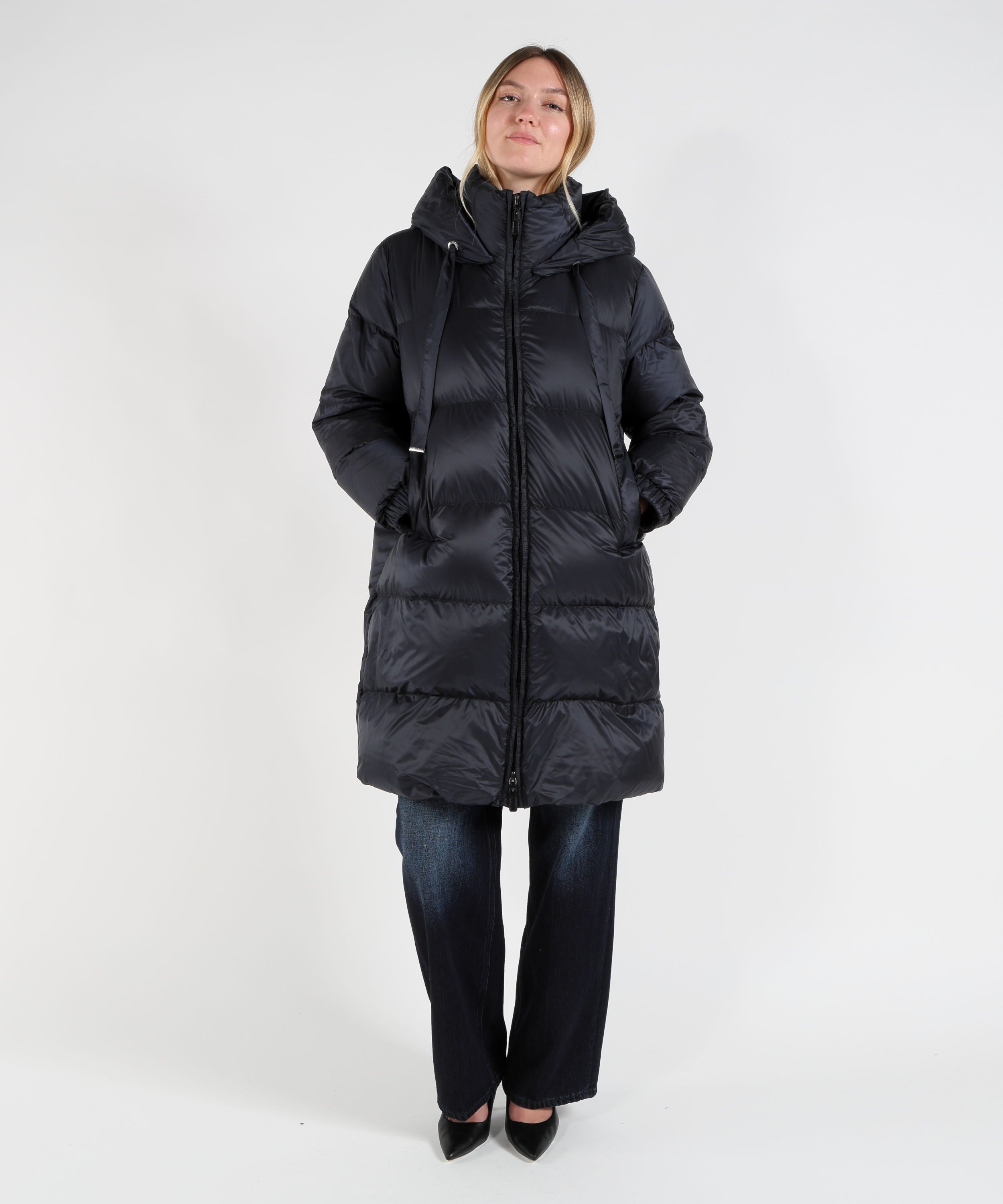 Piumini MAX MARA THE CUBE Imbottito Midi Trapuntato con Cappuccio Rimovibile Blu | MAX MARA THE CUBE