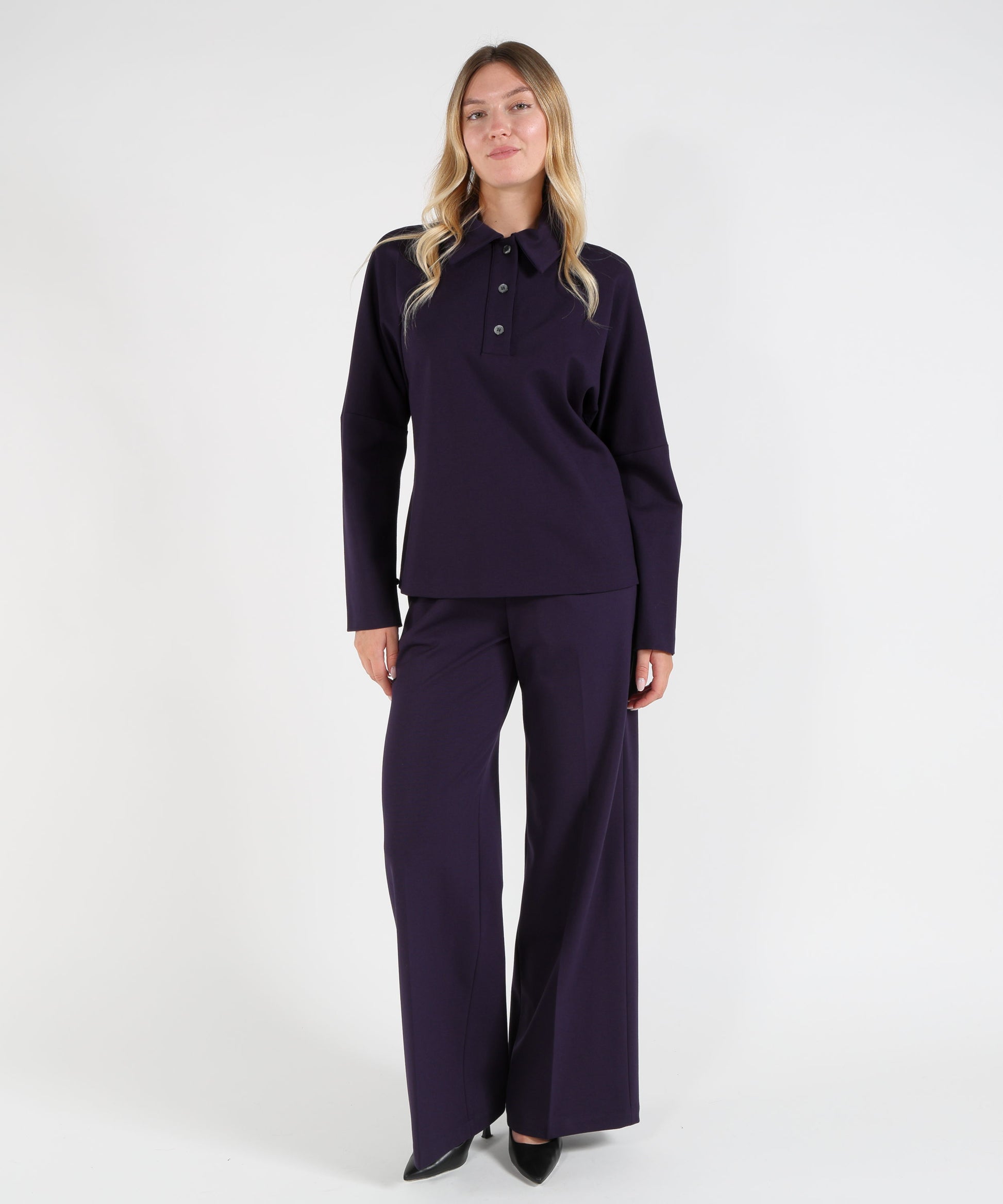 Bluse LIVIANA CONTI Maglia Blusa Miranda punto Milano modello polo Viola | LIVIANA CONTI
