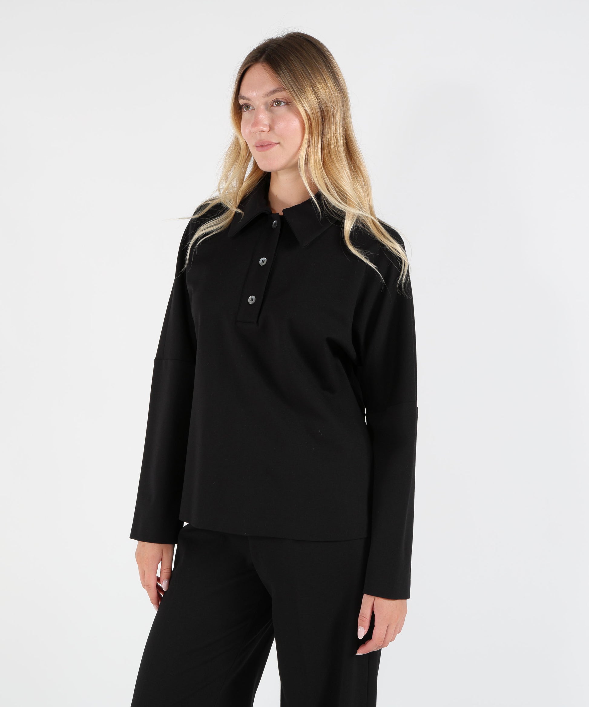Bluse LIVIANA CONTI Maglia Blusa Miranda punto Milano modello polo Nero | LIVIANA CONTI
