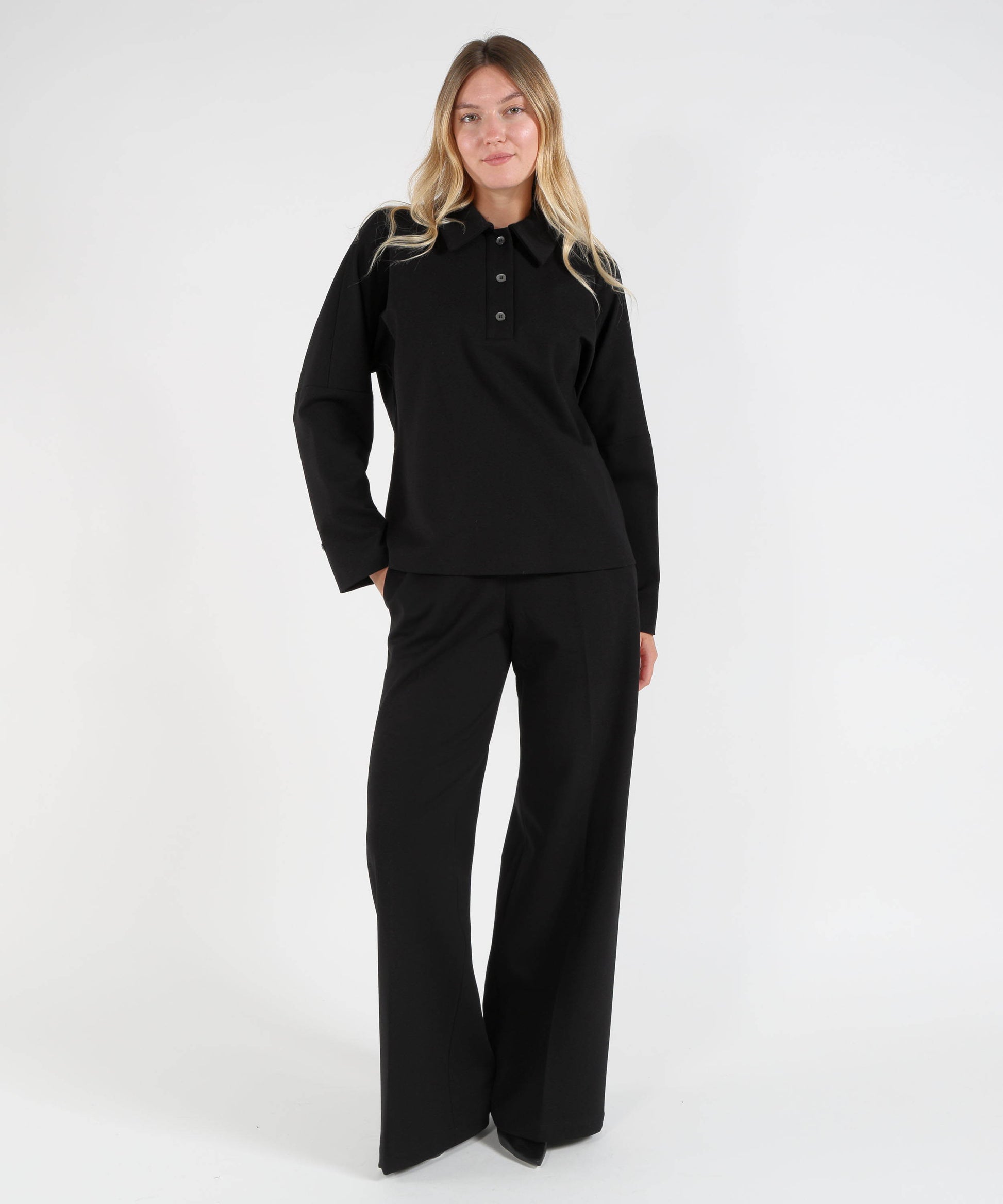 Bluse LIVIANA CONTI Maglia Blusa Miranda punto Milano modello polo Nero | LIVIANA CONTI