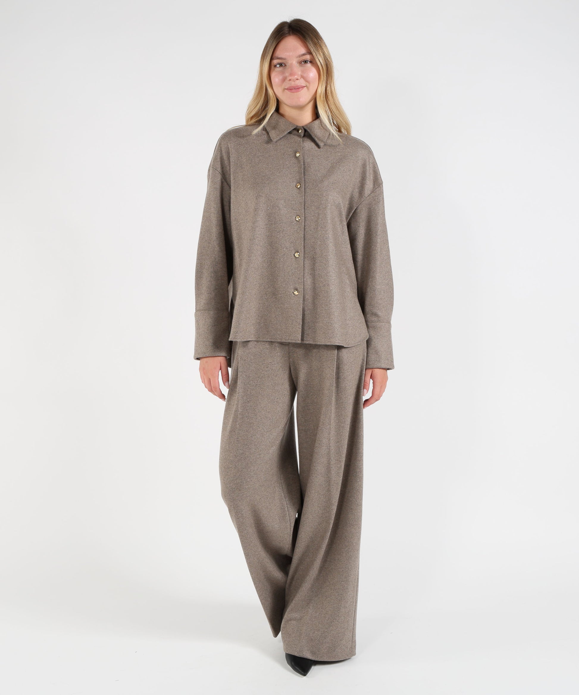 Pantaloni LIVIANA CONTI Pantaloni Wide Leg in Misto Cashmere Tortora | LIVIANA CONTI