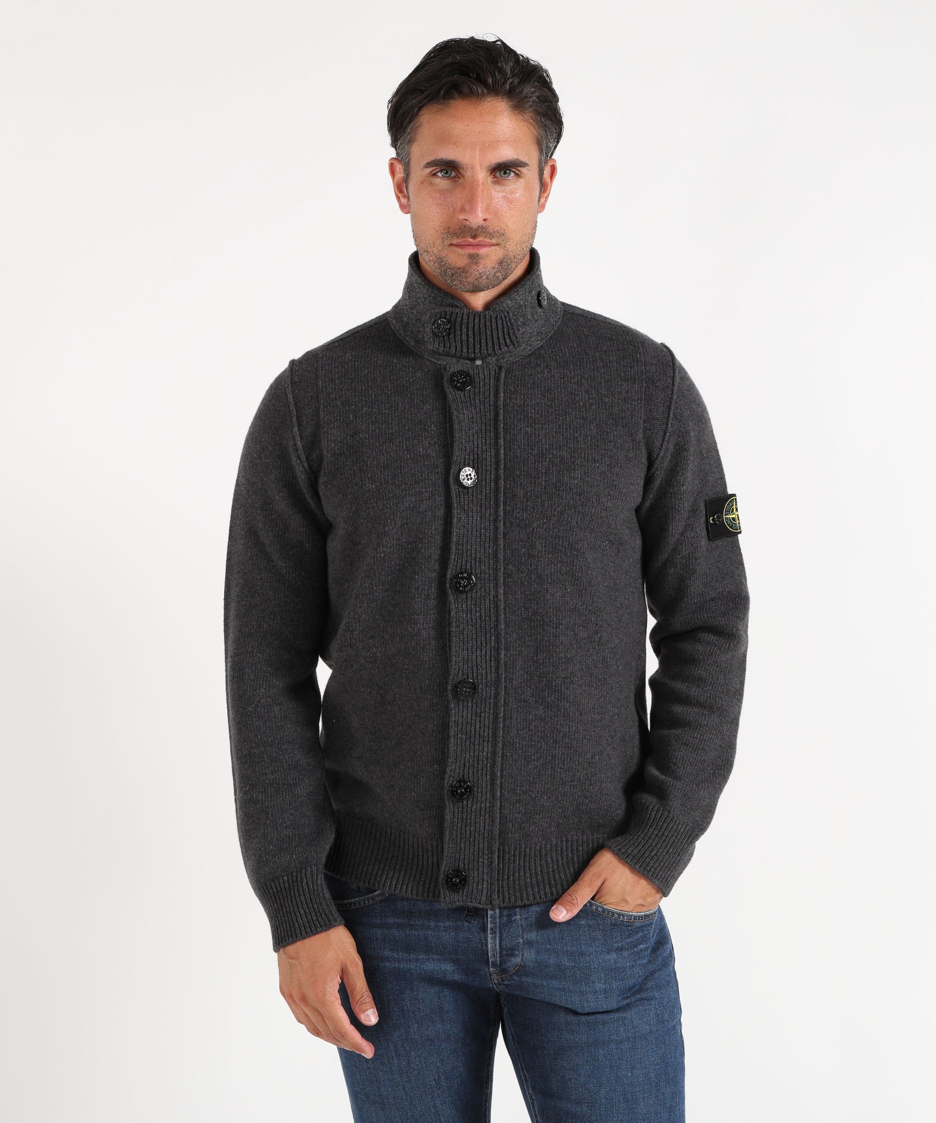 STONE ISLAND Maglione con bottoni e dettagli in feltro