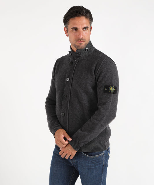 Cardigan STONE ISLAND Maglione con bottoni e dettagli in feltro Piombo melange | STONE ISLAND