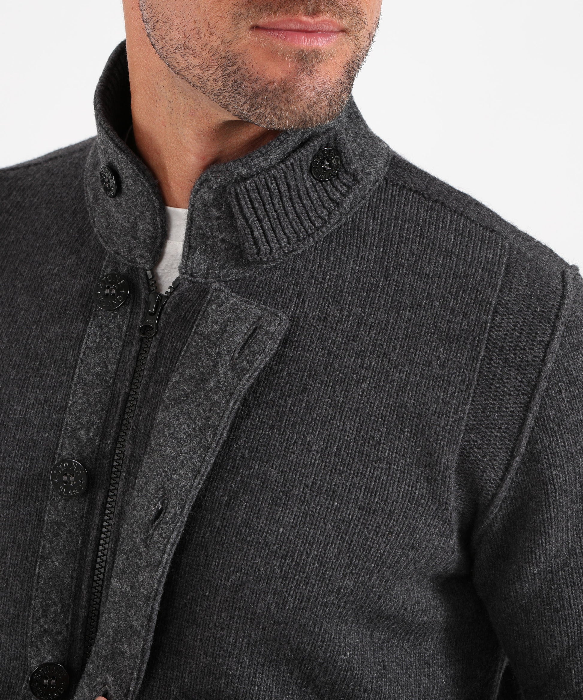 Cardigan STONE ISLAND Maglione con bottoni e dettagli in feltro Piombo melange | STONE ISLAND