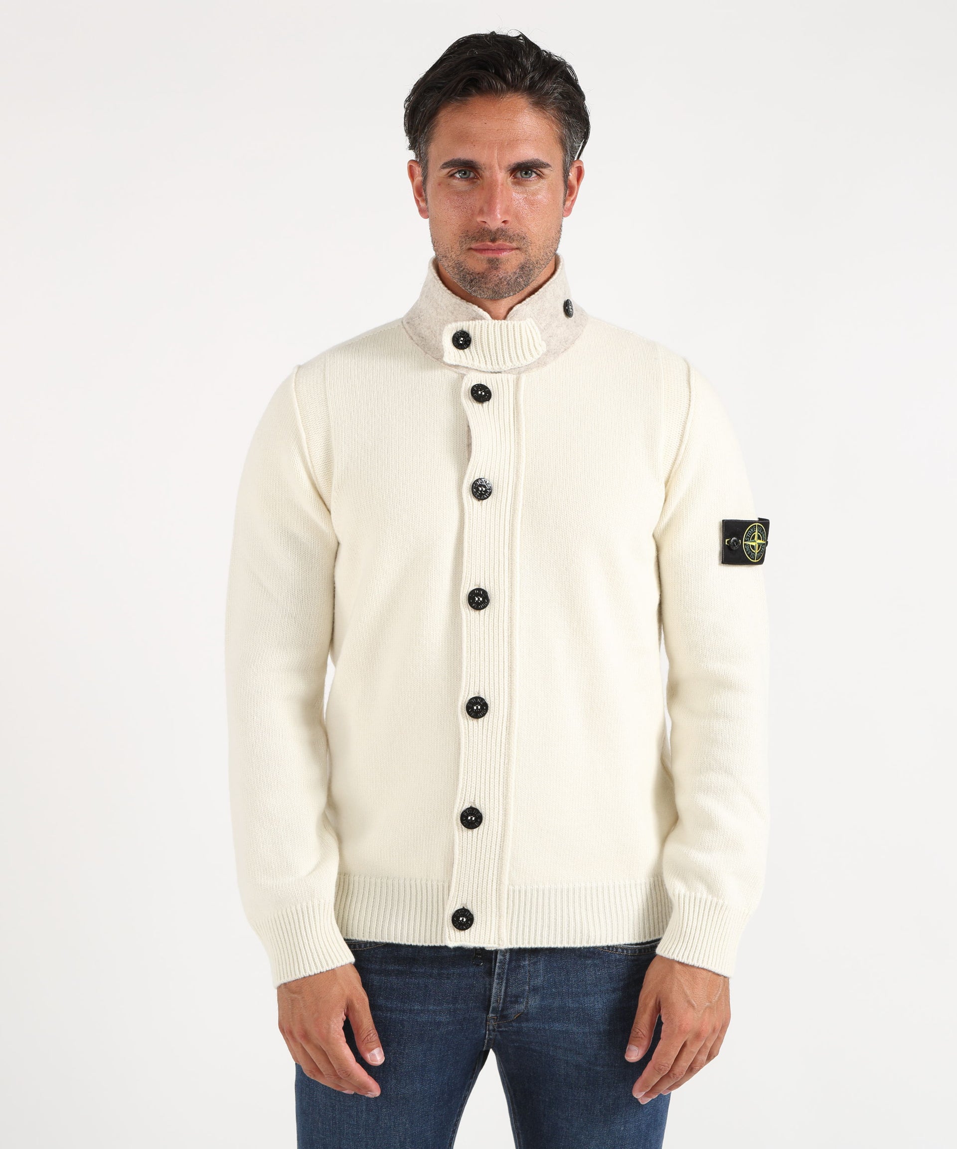 STONE ISLAND Maglione con bottoni e dettagli in feltro