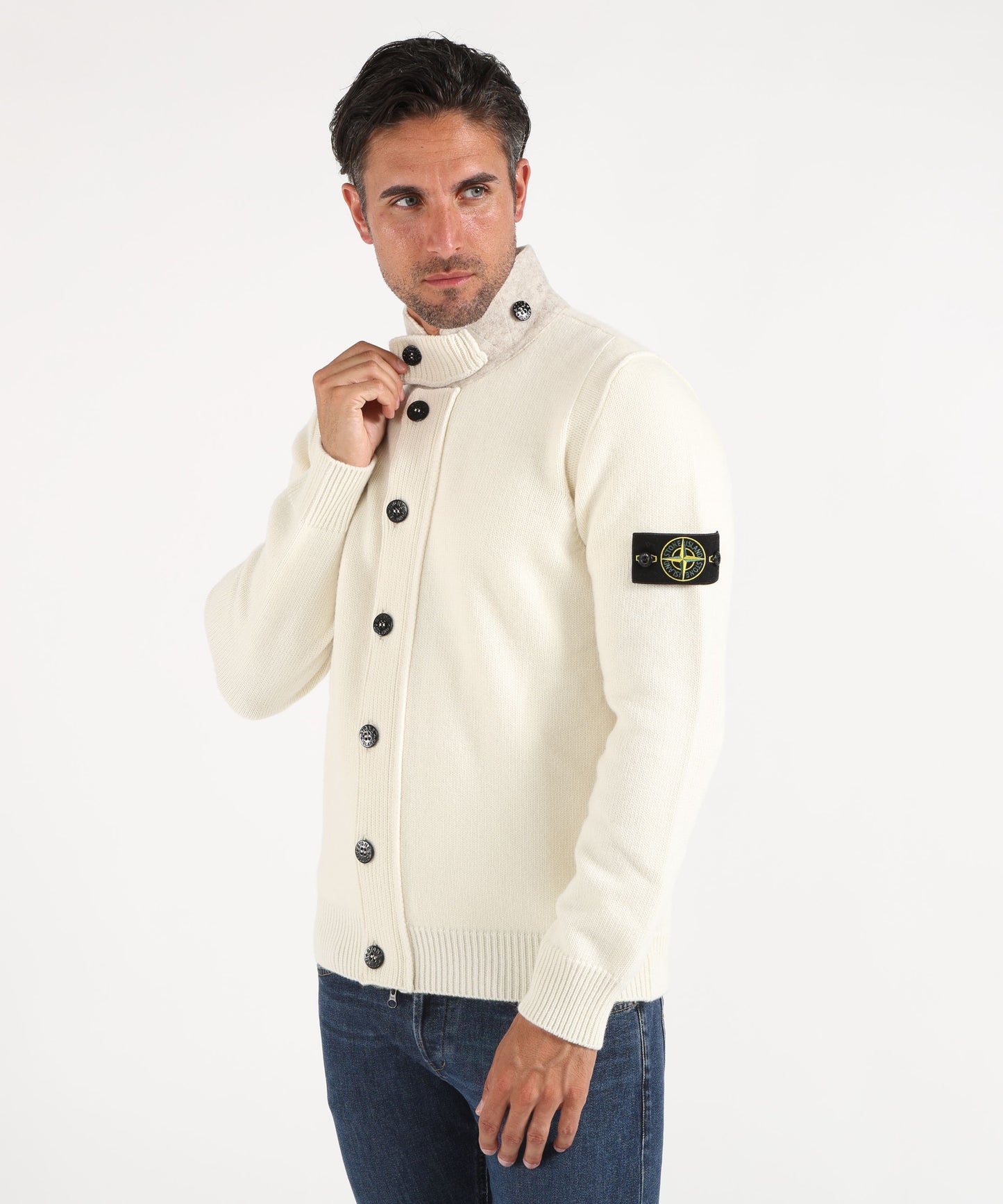 STONE ISLAND Maglione con bottoni e dettagli in feltro