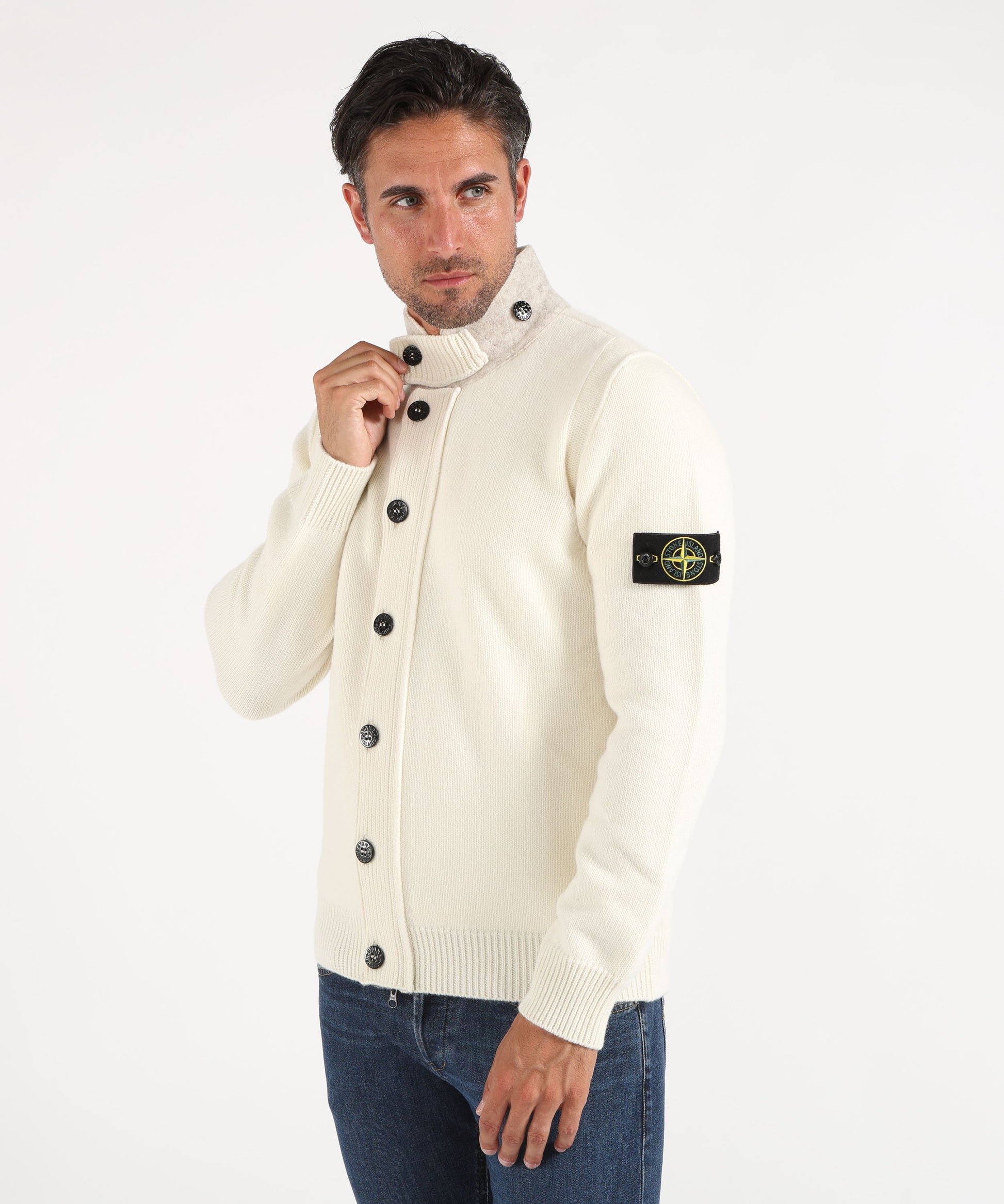 Cardigan STONE ISLAND Maglione con bottoni e dettagli in feltro Avorio | STONE ISLAND