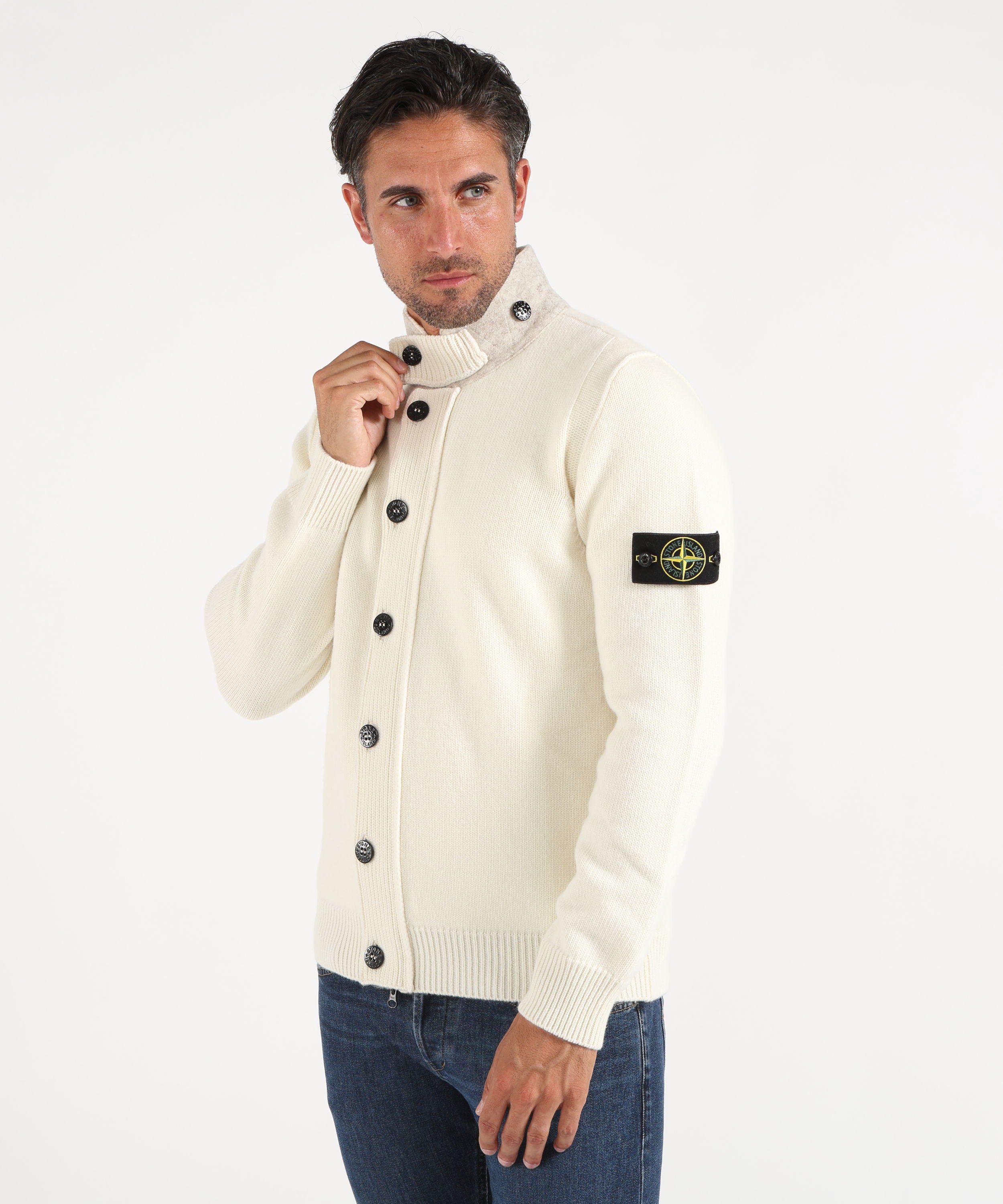 Cardigan STONE ISLAND Maglione con bottoni e dettagli in feltro Avorio | STONE ISLAND