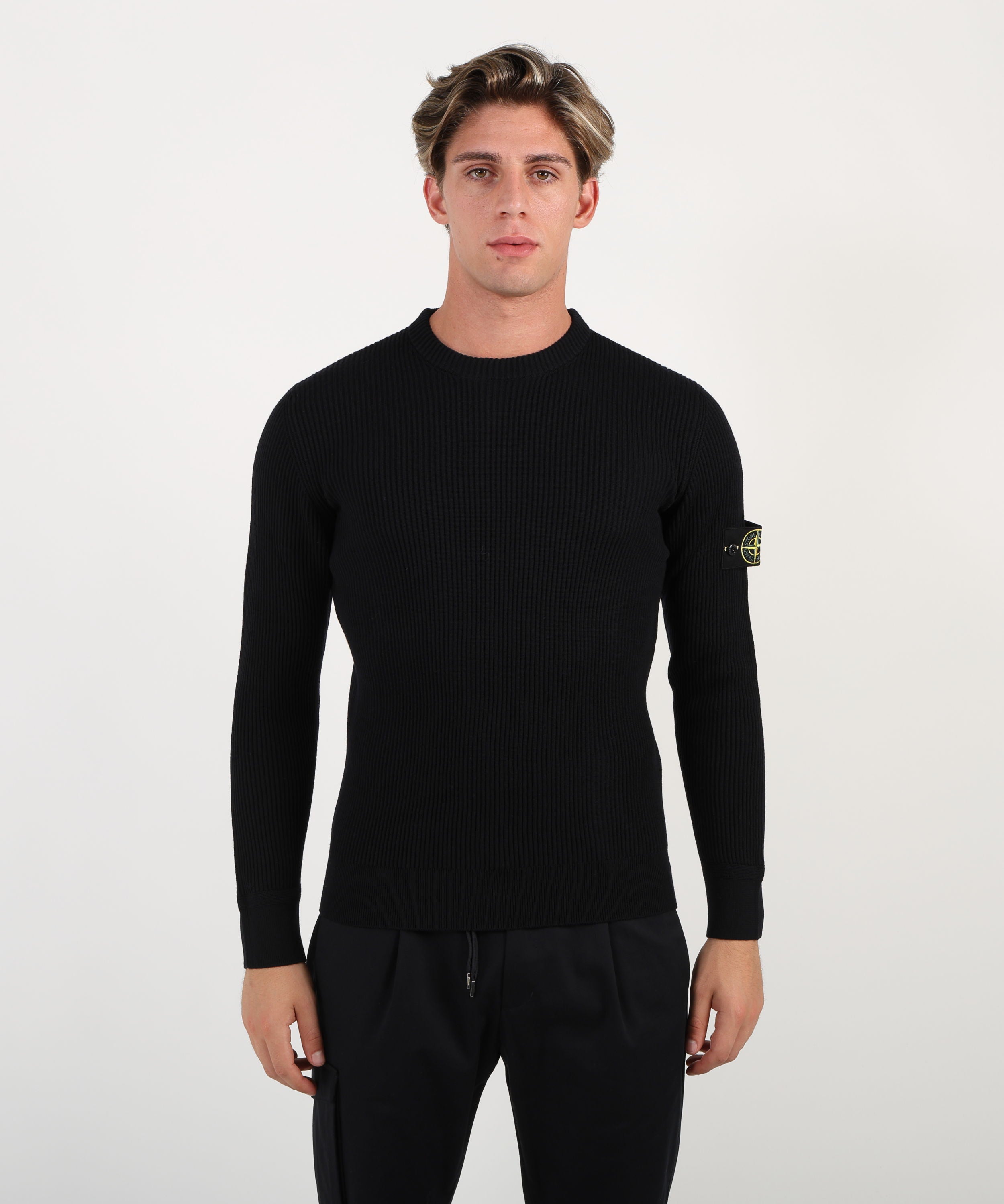 Knitwear STONE ISLAND Crew-neck sweater with ribbed edges Navy | STONE ISLAND