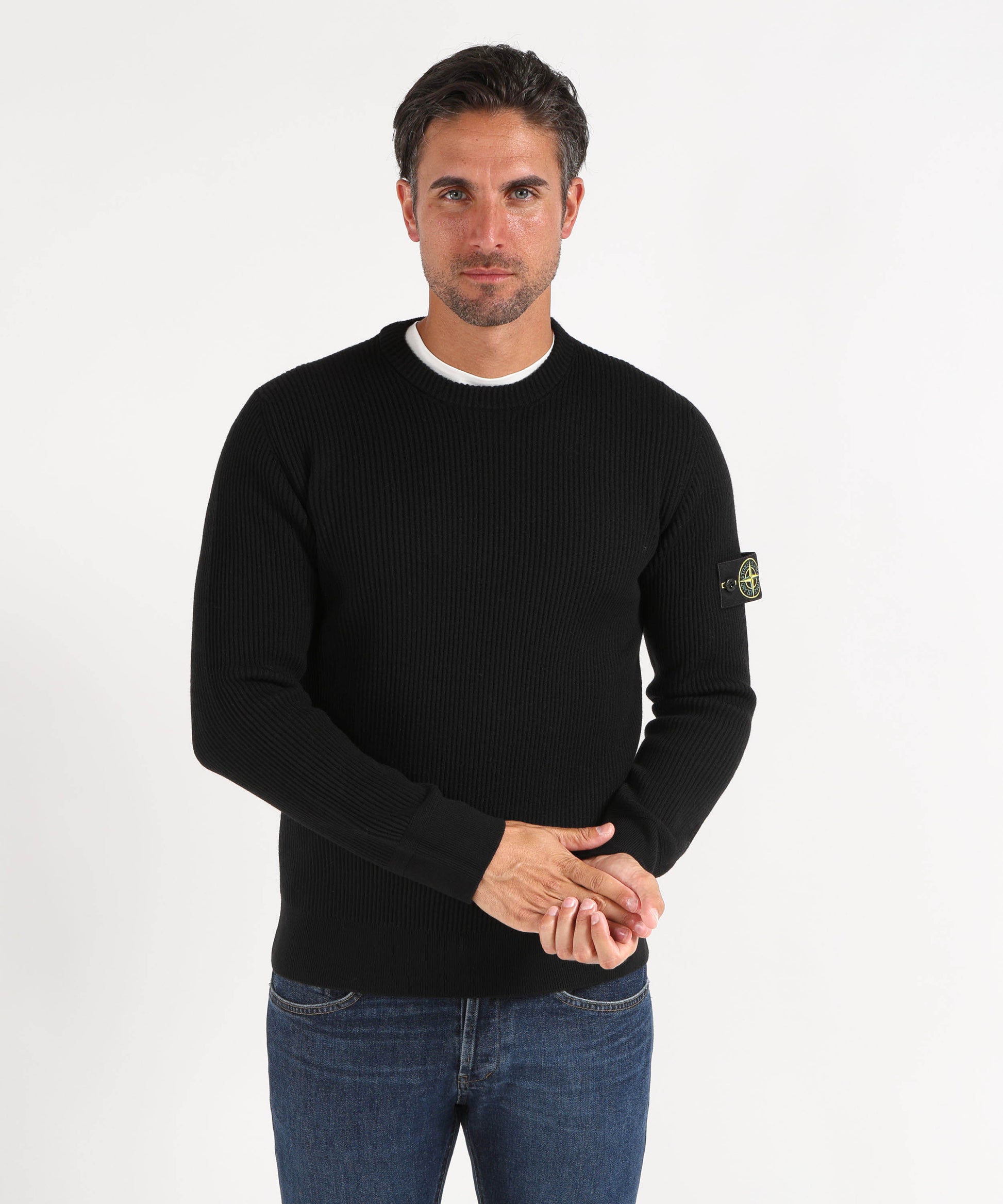 Maglie STONE ISLAND Maglia girocollo con bordi a costine Nero | STONE ISLAND