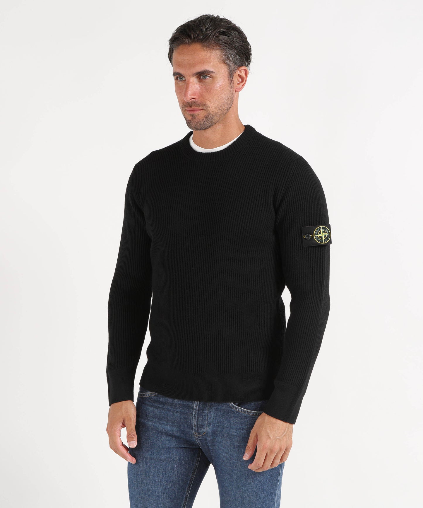 STONE ISLAND Maglia girocollo con bordi a costine